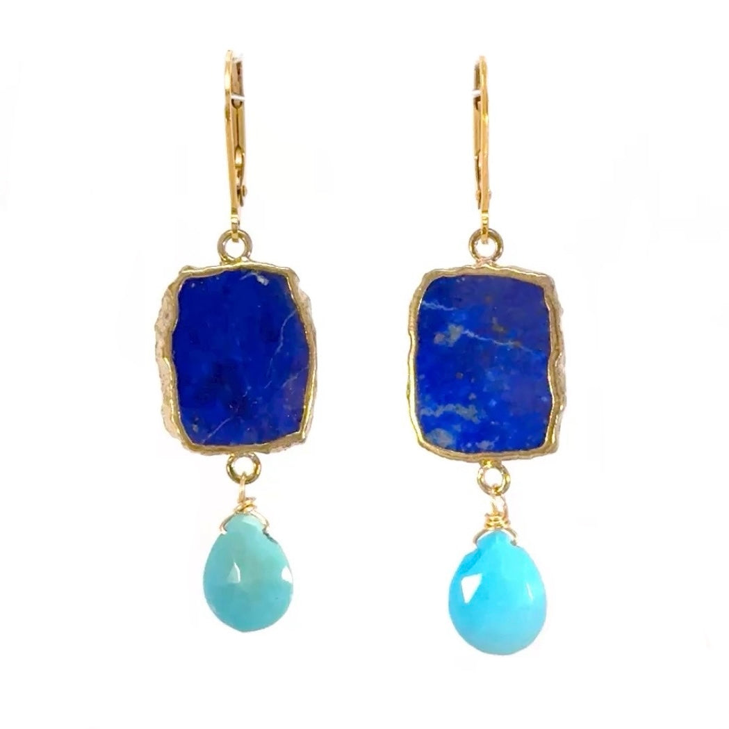 Bezel lapis Turquoise Drop Earrings