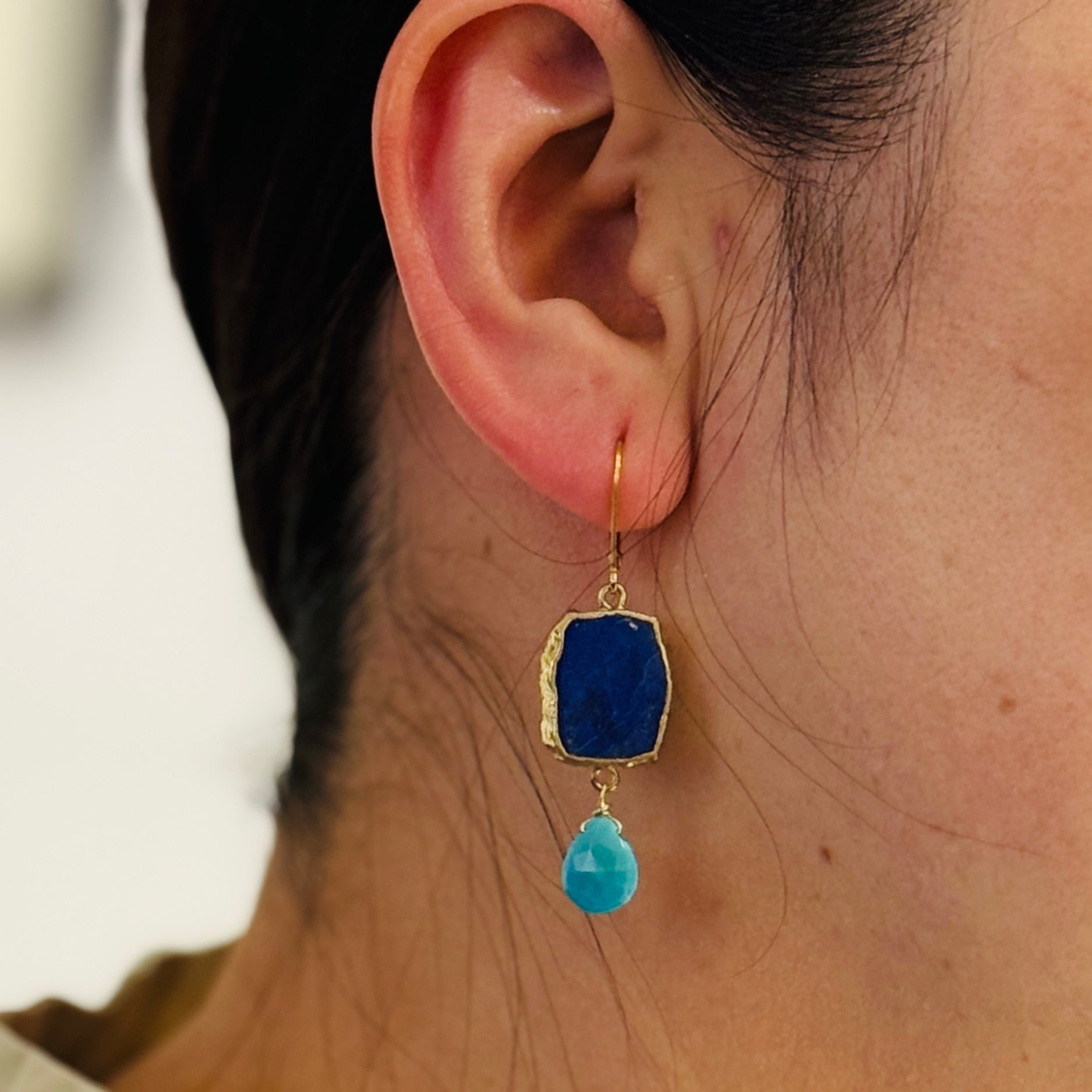 Bezel lapis Turquoise Drop Earrings
