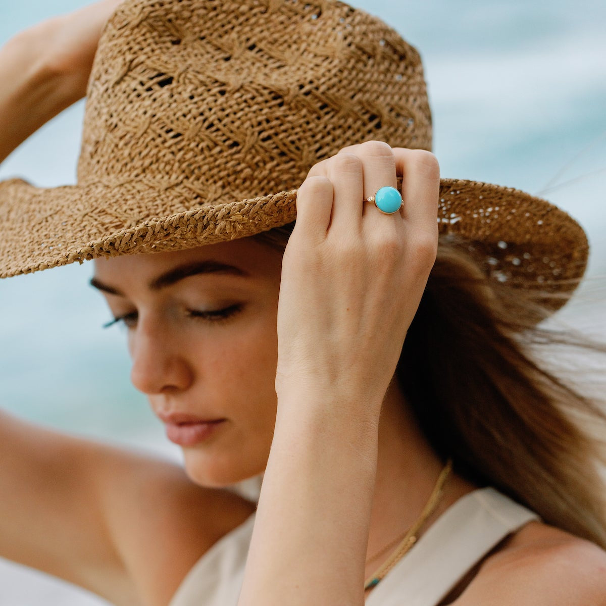 Sleeping Beauty Turquoise Diamond Bamboo Ring