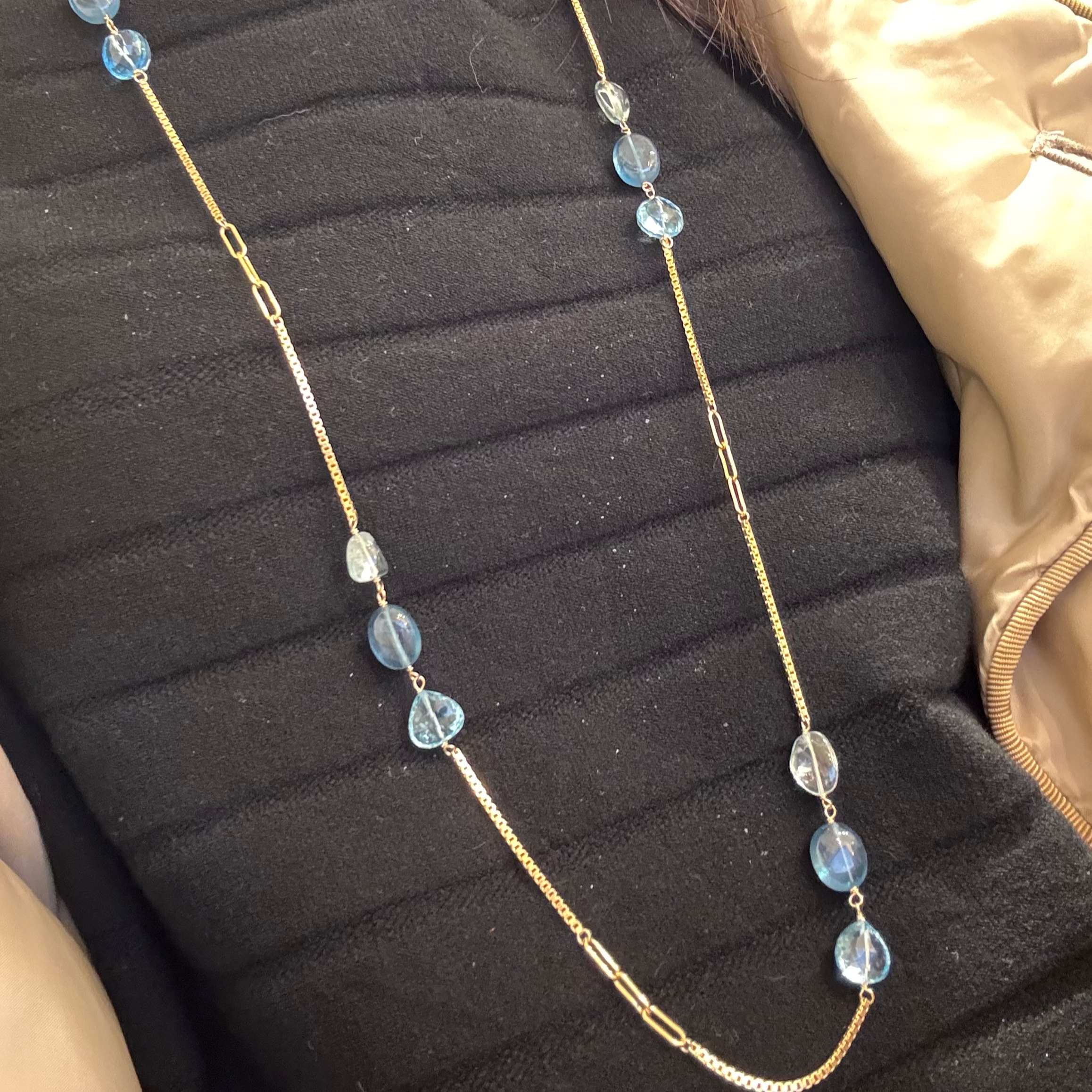Trio Blue Topaz Section Long Necklace