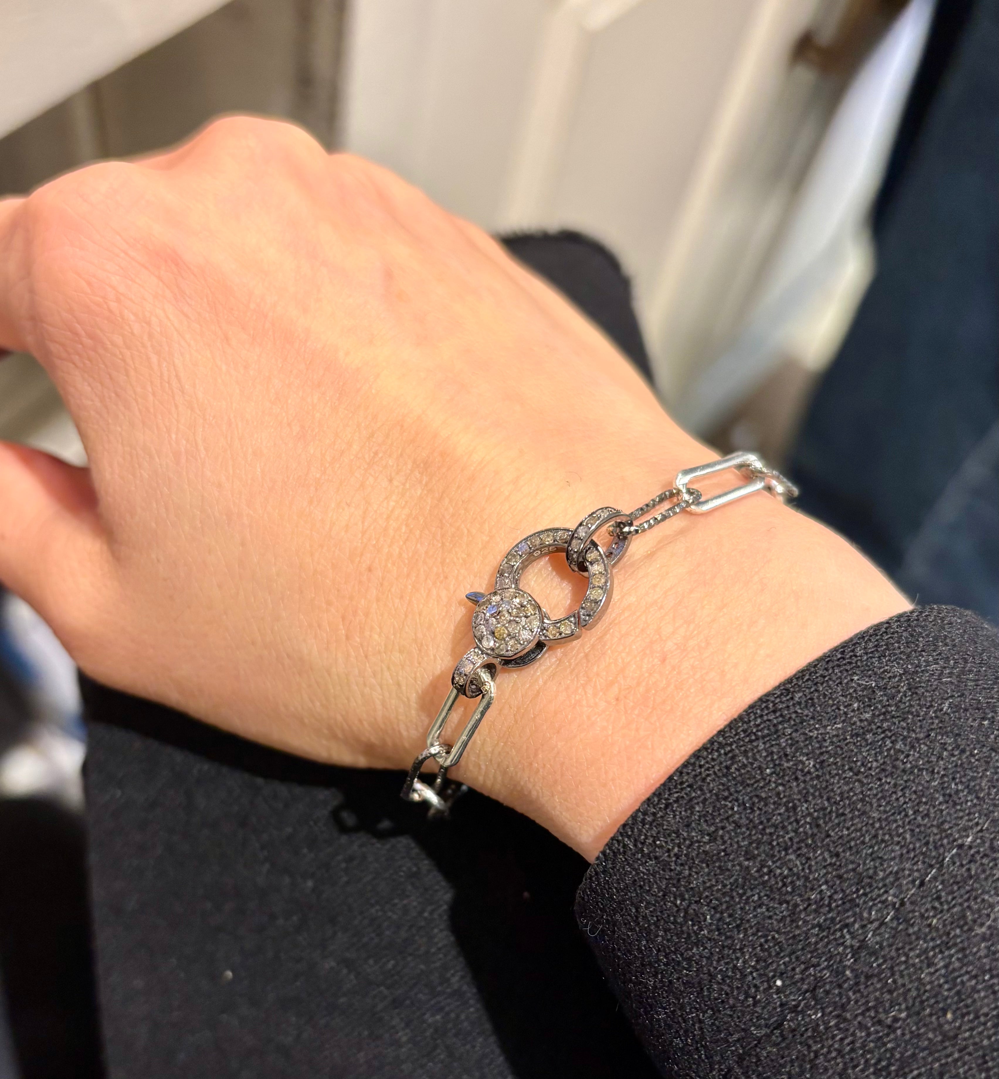 Diamond Lock mixed Metal Paperclip bracelet