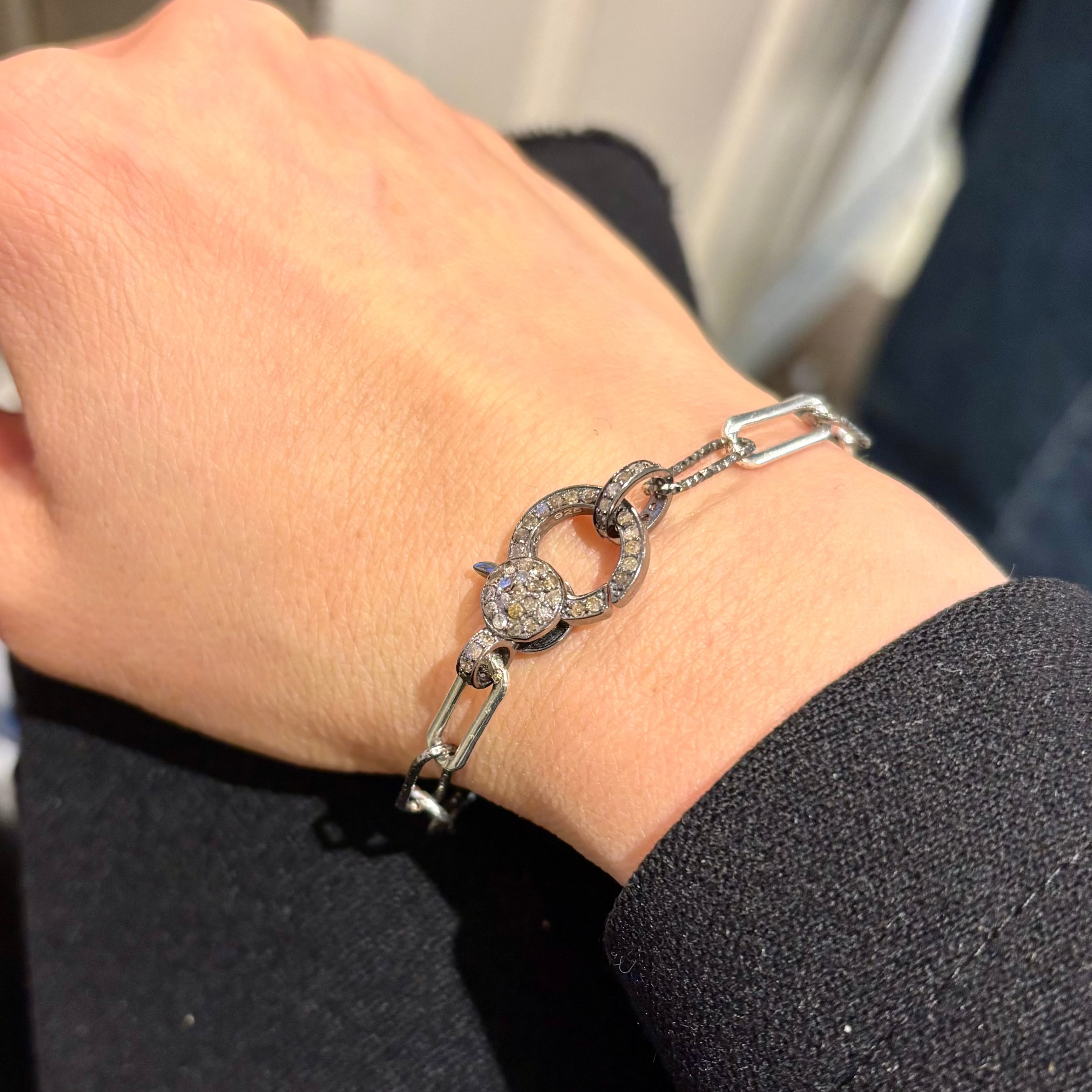 Diamond Lock mixed Metal Paperclip bracelet