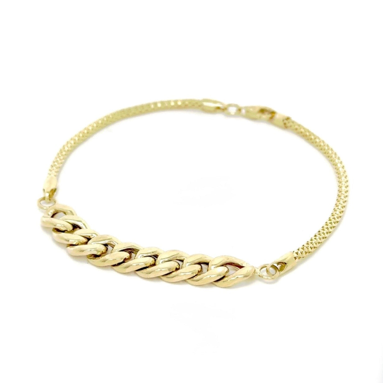 Cuban Mixed Chain Bracelet In 14k