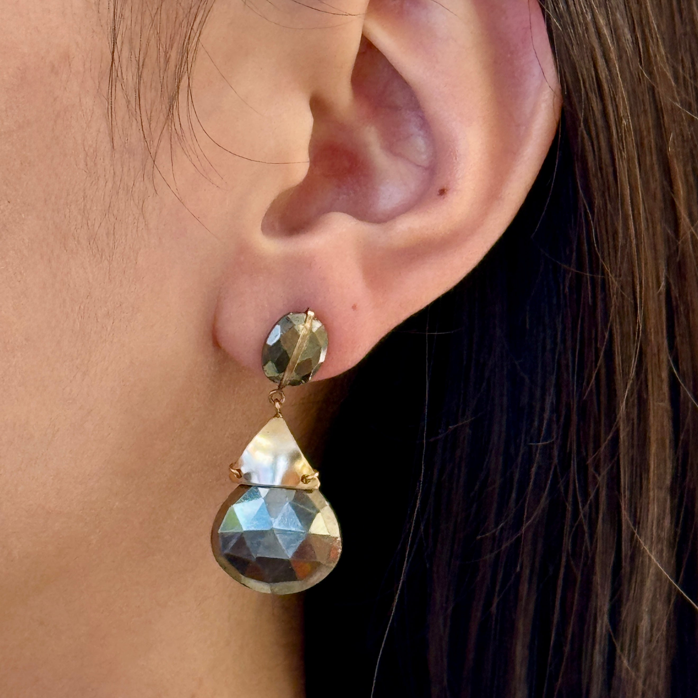 Golden Triangle Pyrite Drop Post Earrings