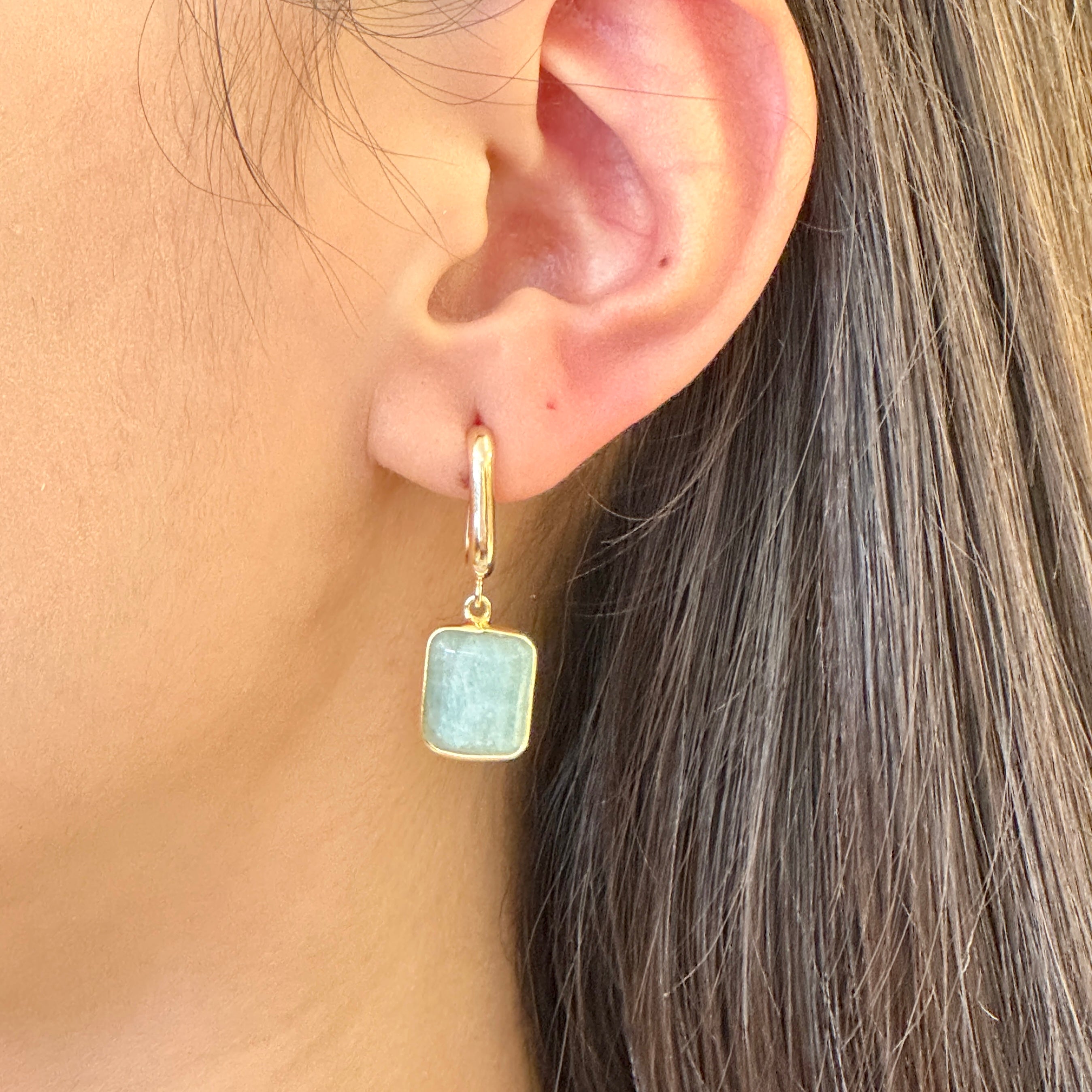 Aqua Gem Drop With Rectangle Open Hoops