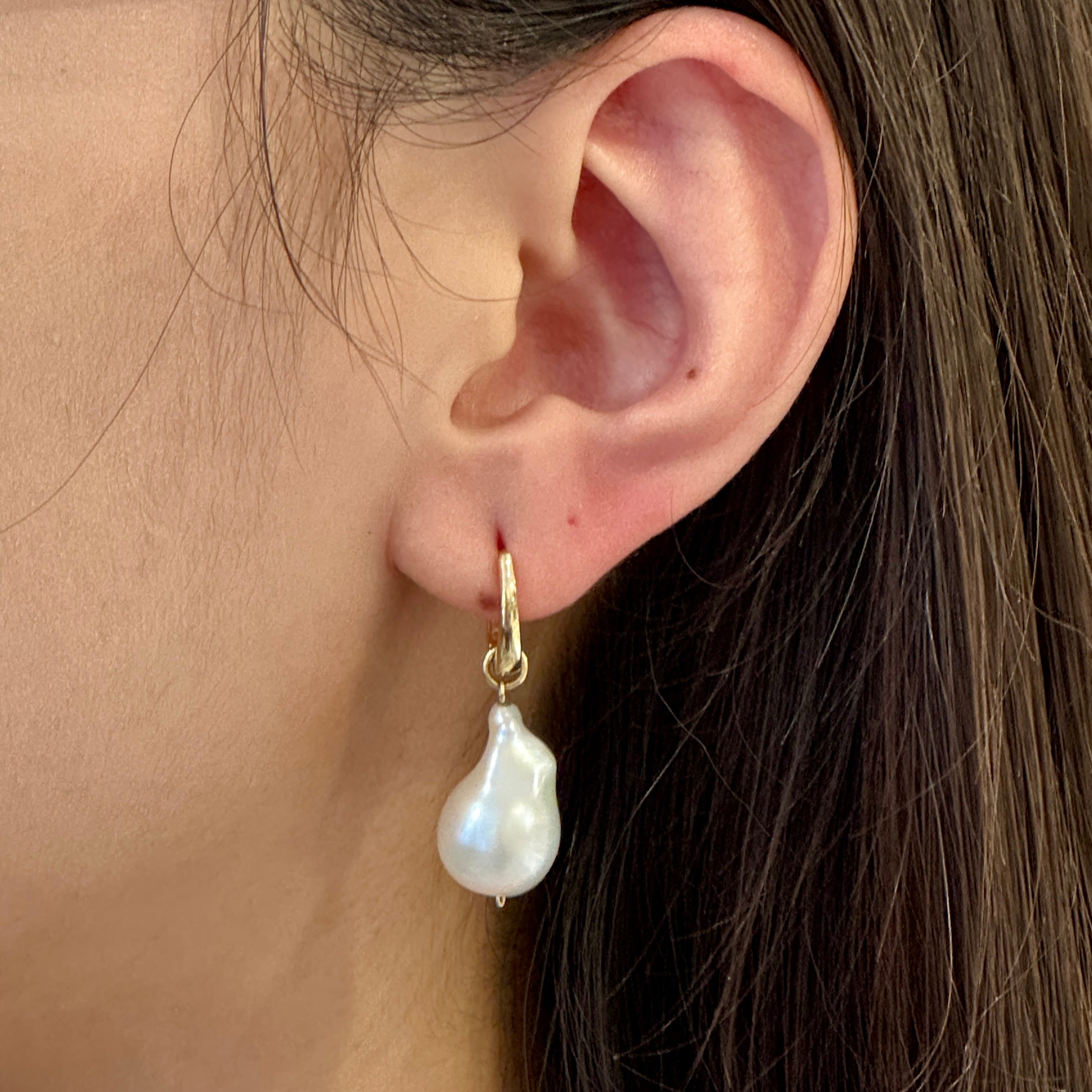 Baroque Pearl Hoops Earrings