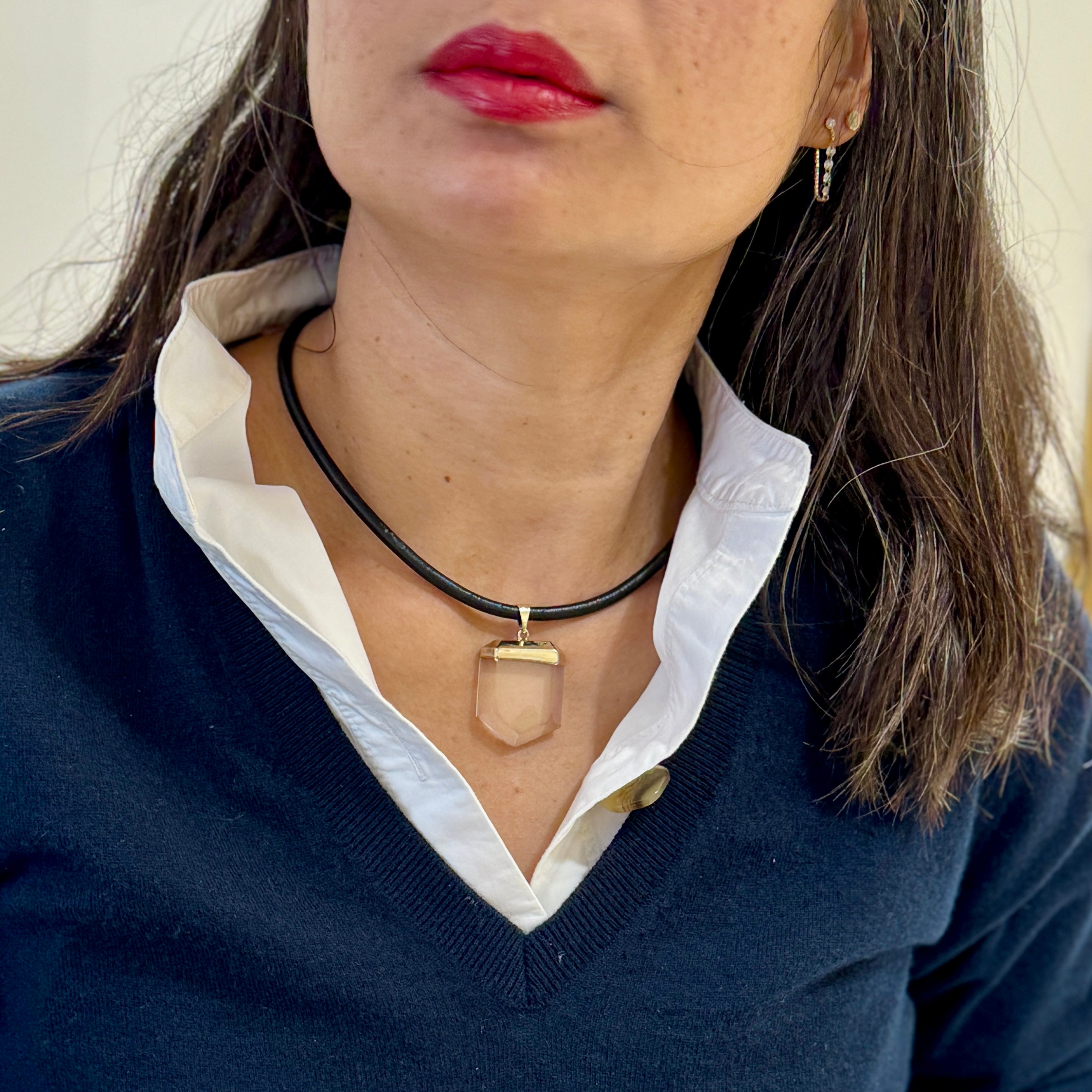 Leather Cord Necklace with Pentagon Pendant