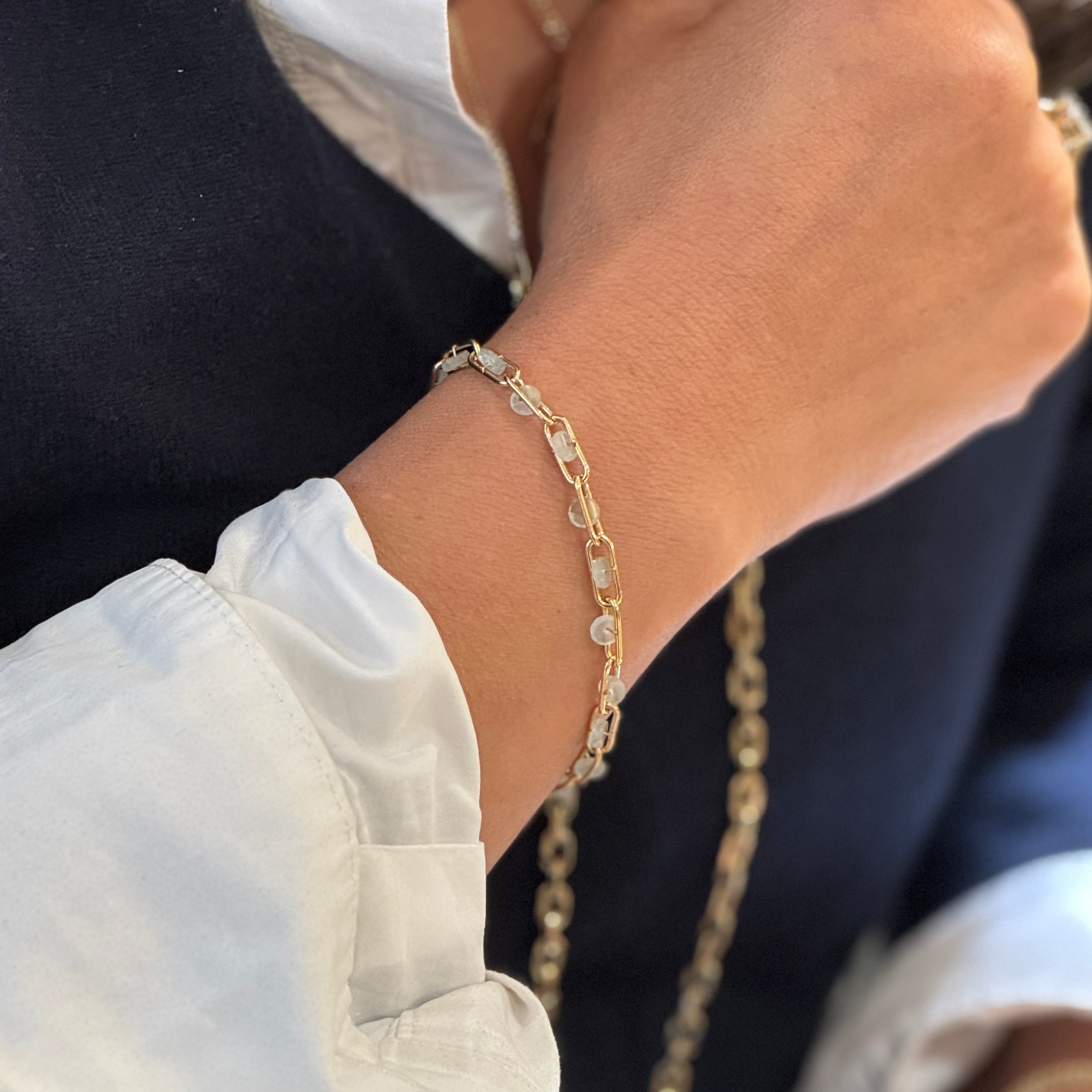 Mini Aquamarine Paperclip Bracelet