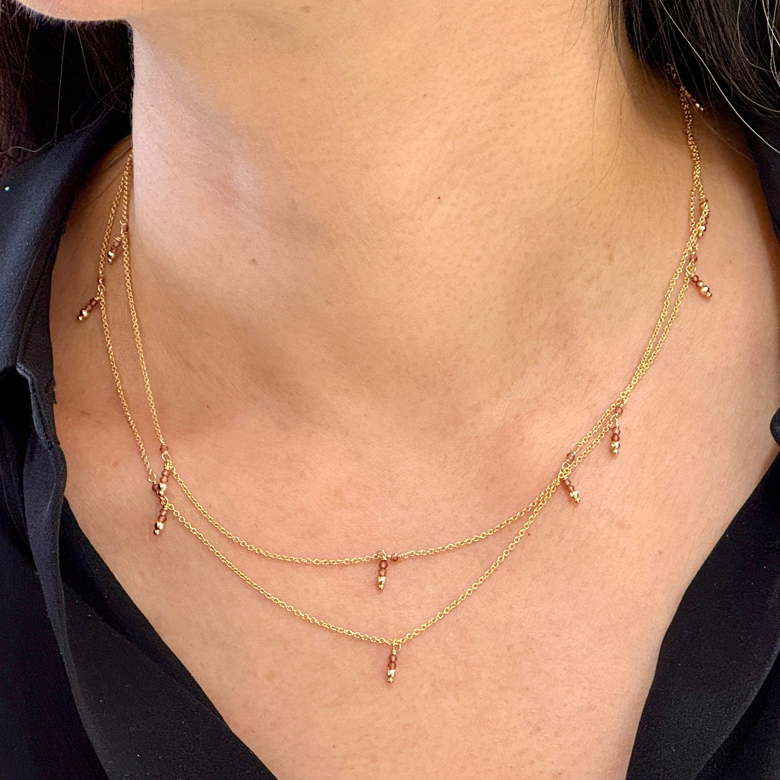 Dangling Double Strand Necklace - Garnet