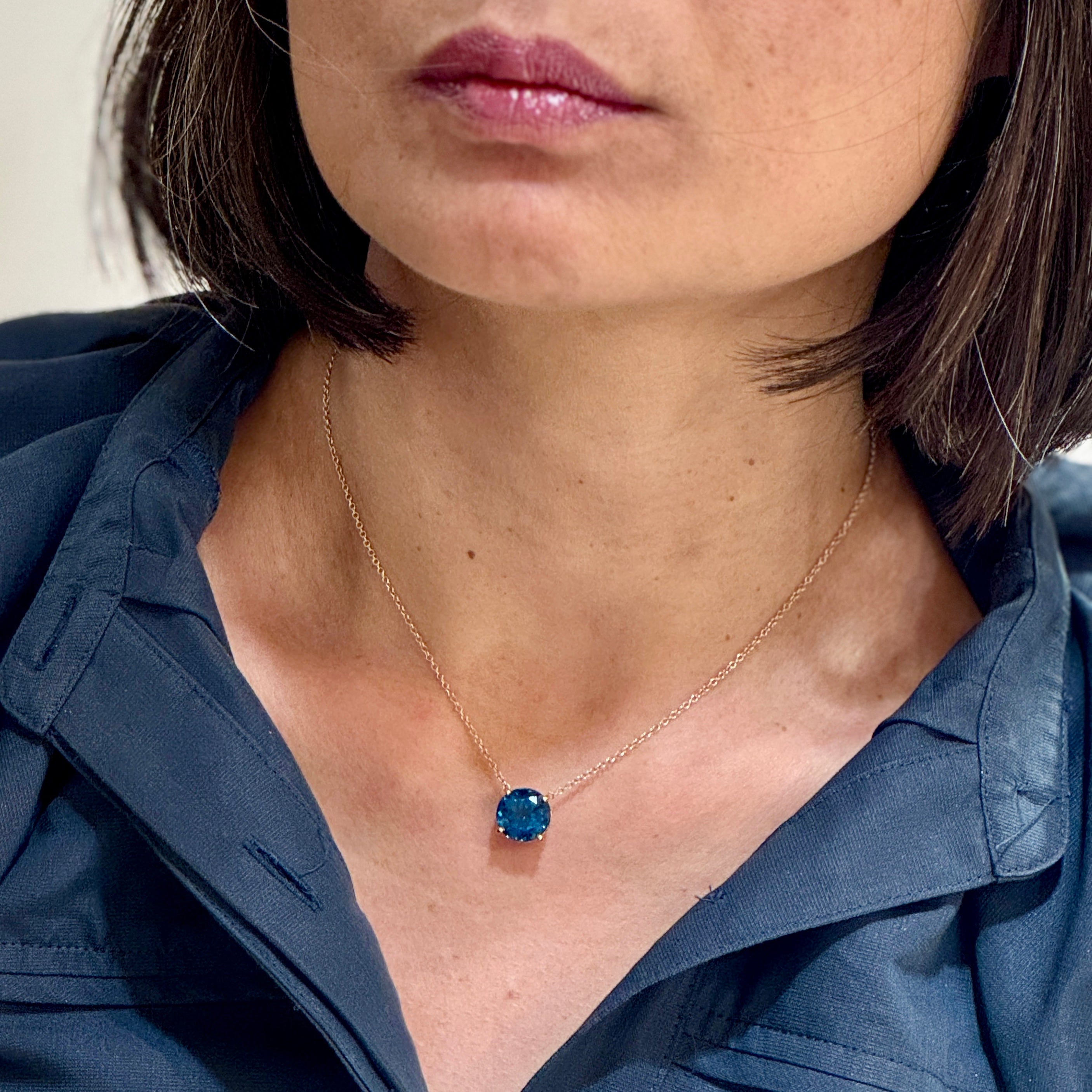 Circle Blue Topaz Pendant Necklace in 14k