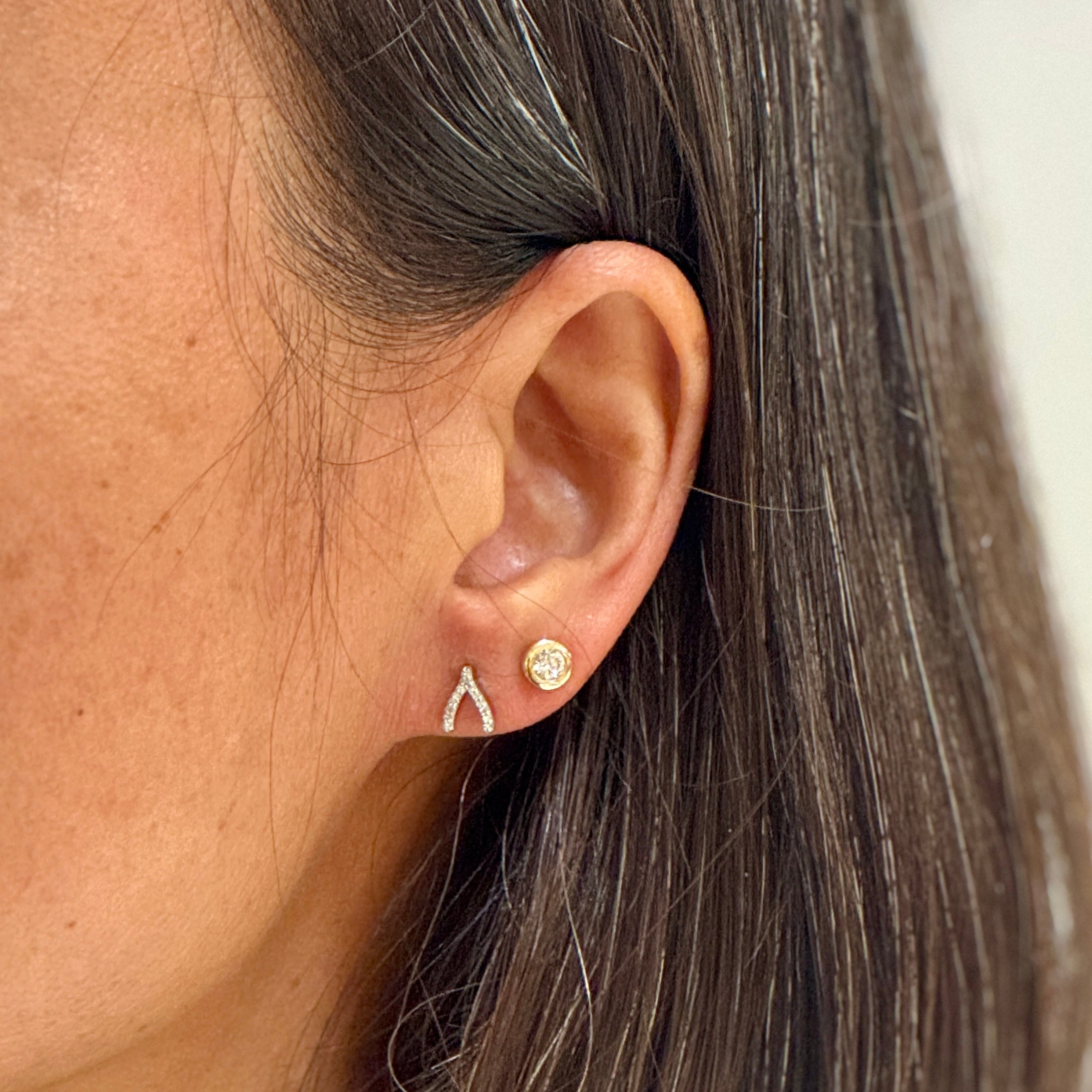 Diamond Wishbone White Studs 14K