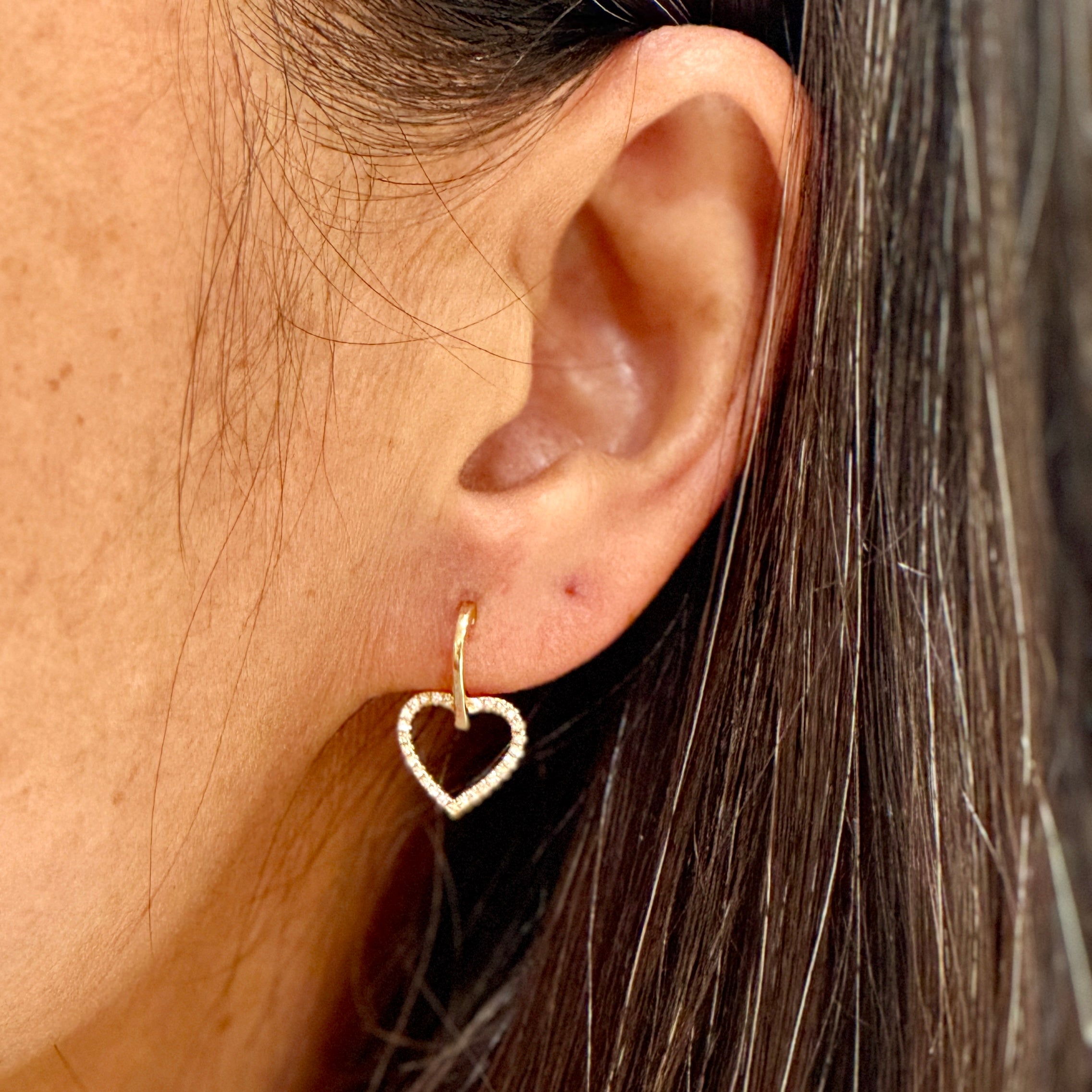 Pave Diamond Double Heart Earrings 14k