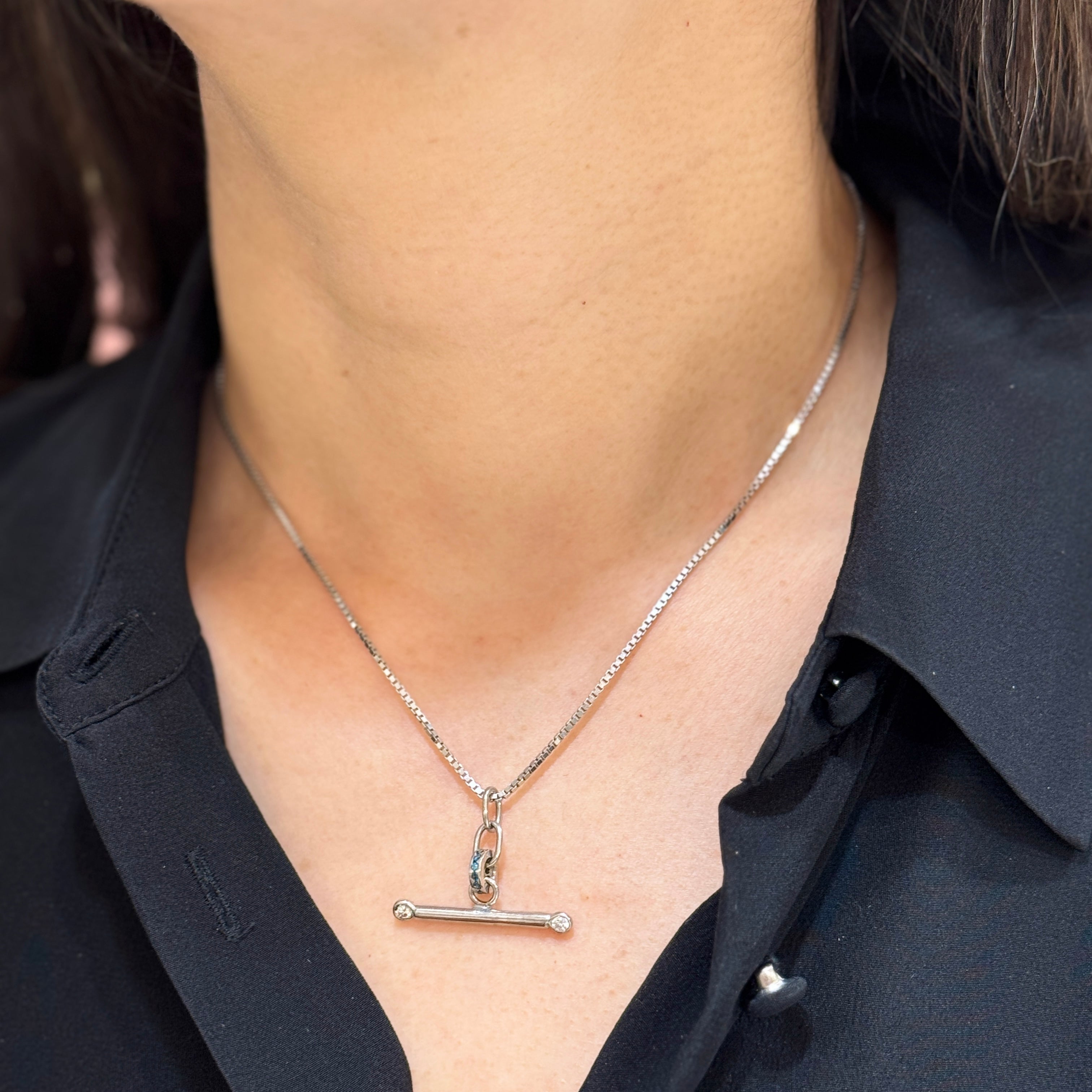 Moissanite Toggle White Gold Necklace 14K