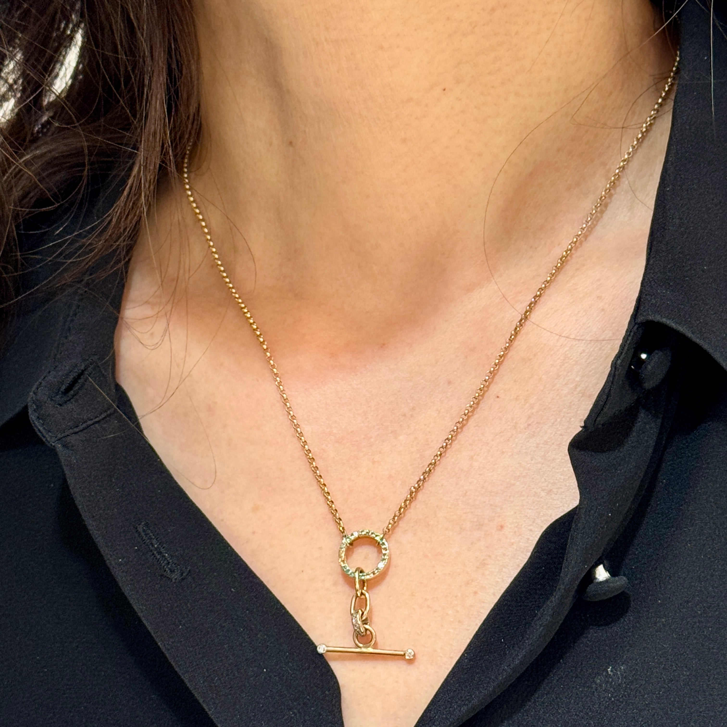Diamond Circle Bar Toggle Necklace 14k