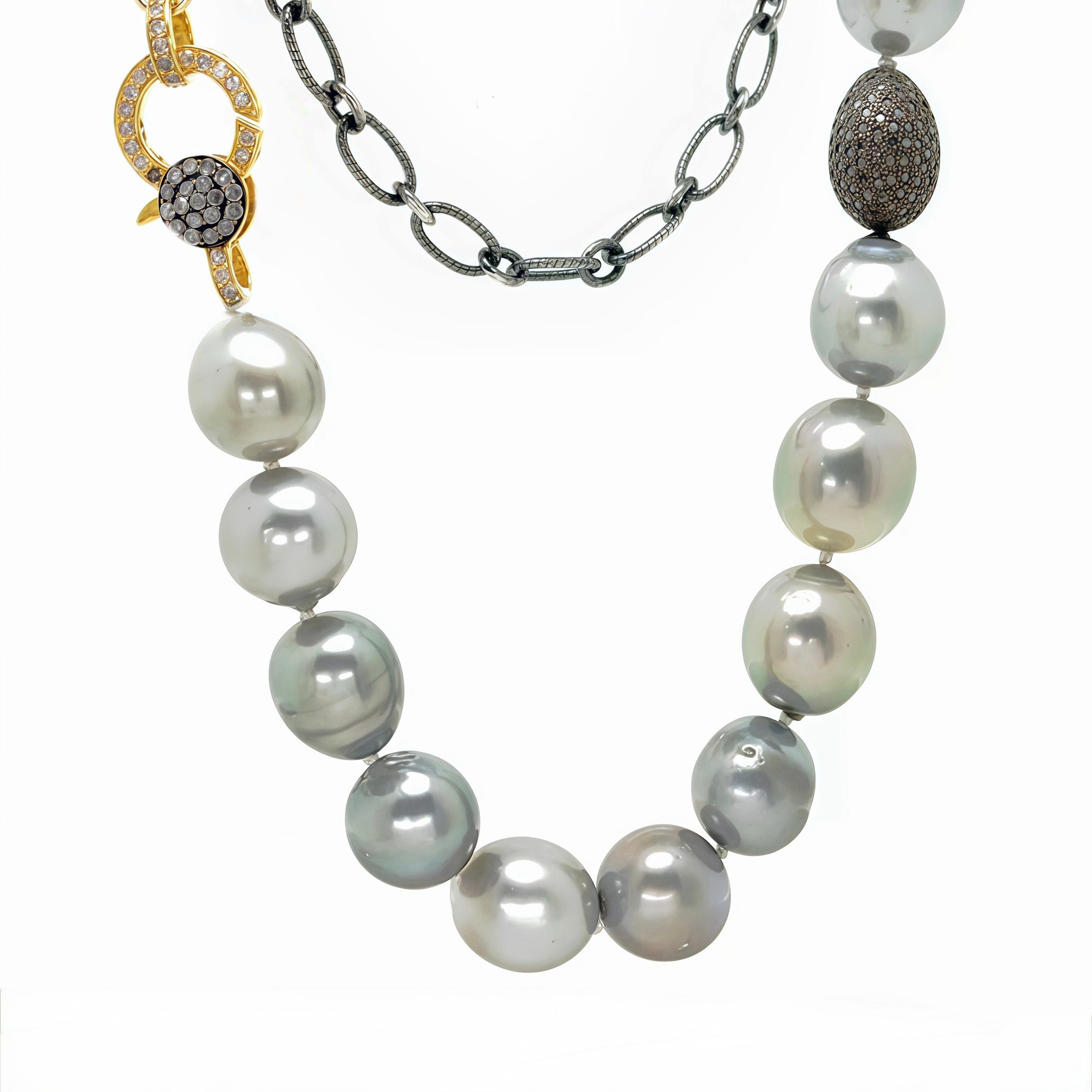 Tahitian Pearl Pave Diamond Lock Paperclip Necklace