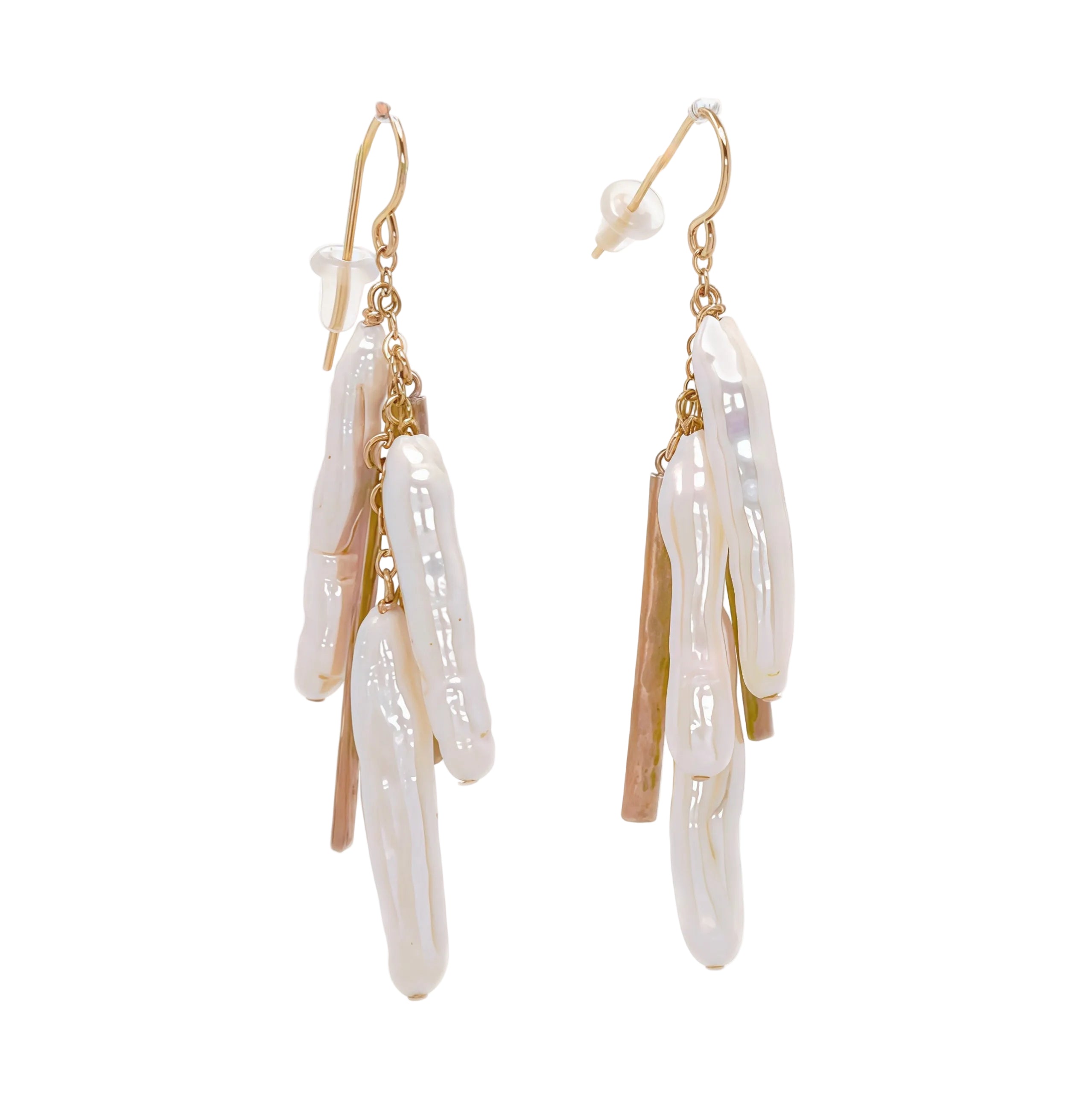 Biwa Pearl Stick Gold Bar Earrings