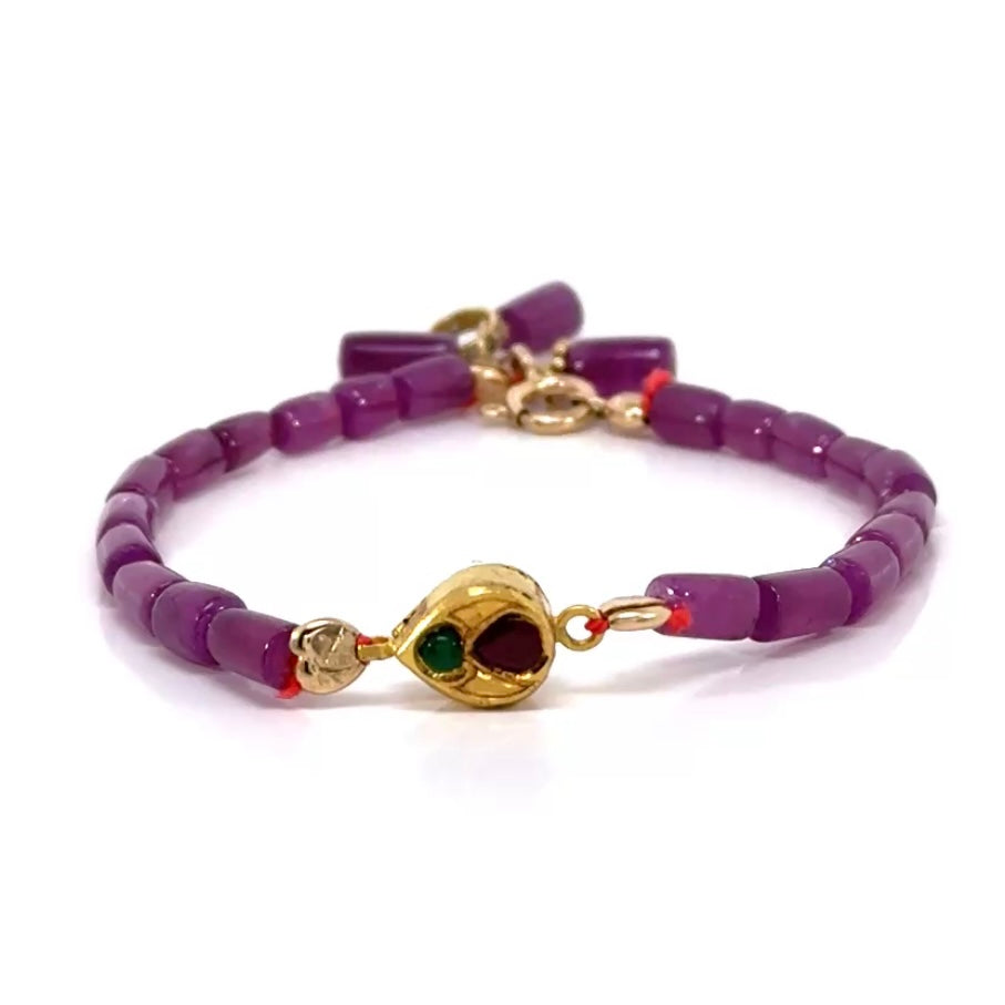 Ruby Log Double Side Emerald Polki Diamond Charm Bracelet 14k