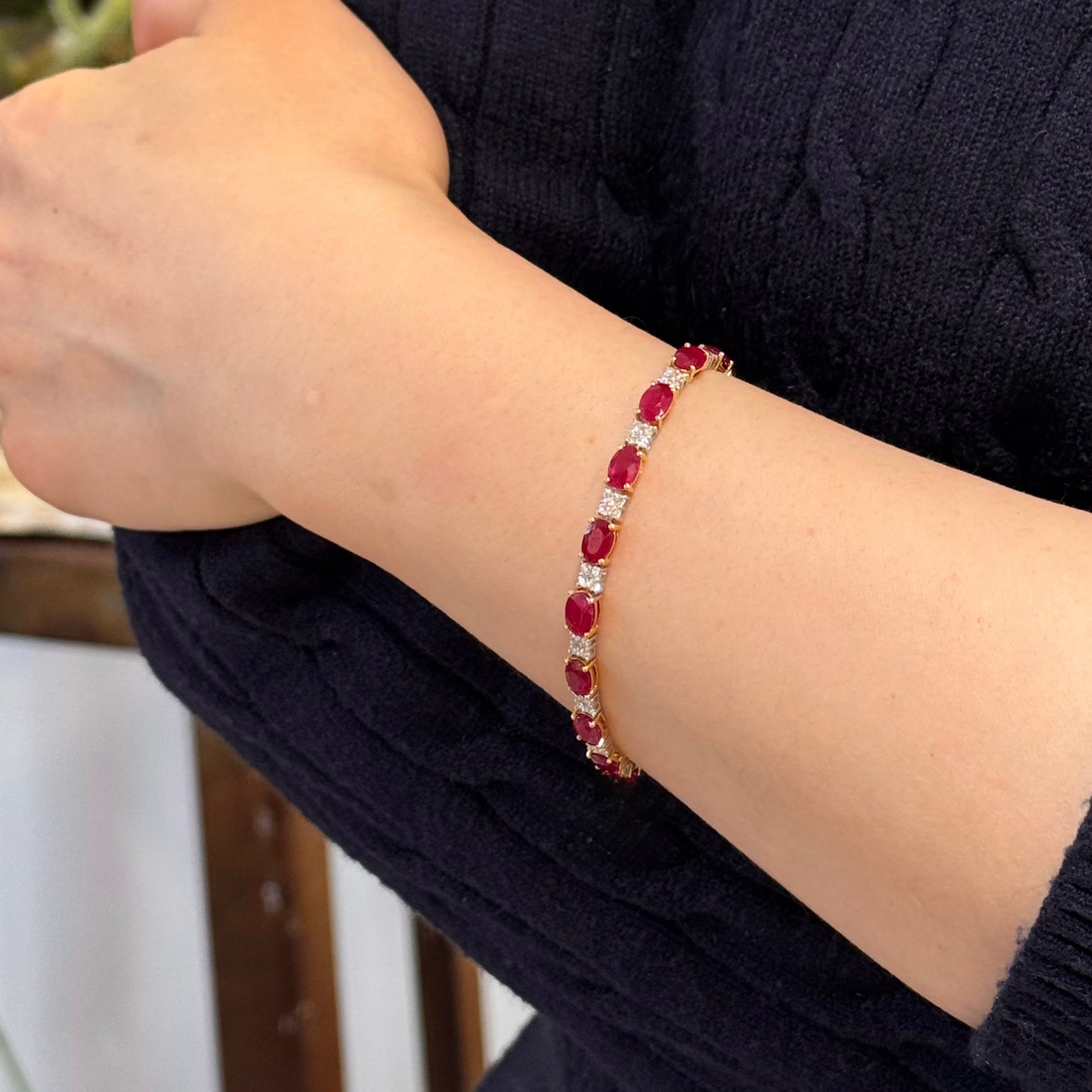 Eternity Ruby Natural Diamond Mixed Gold Bracelet 18k