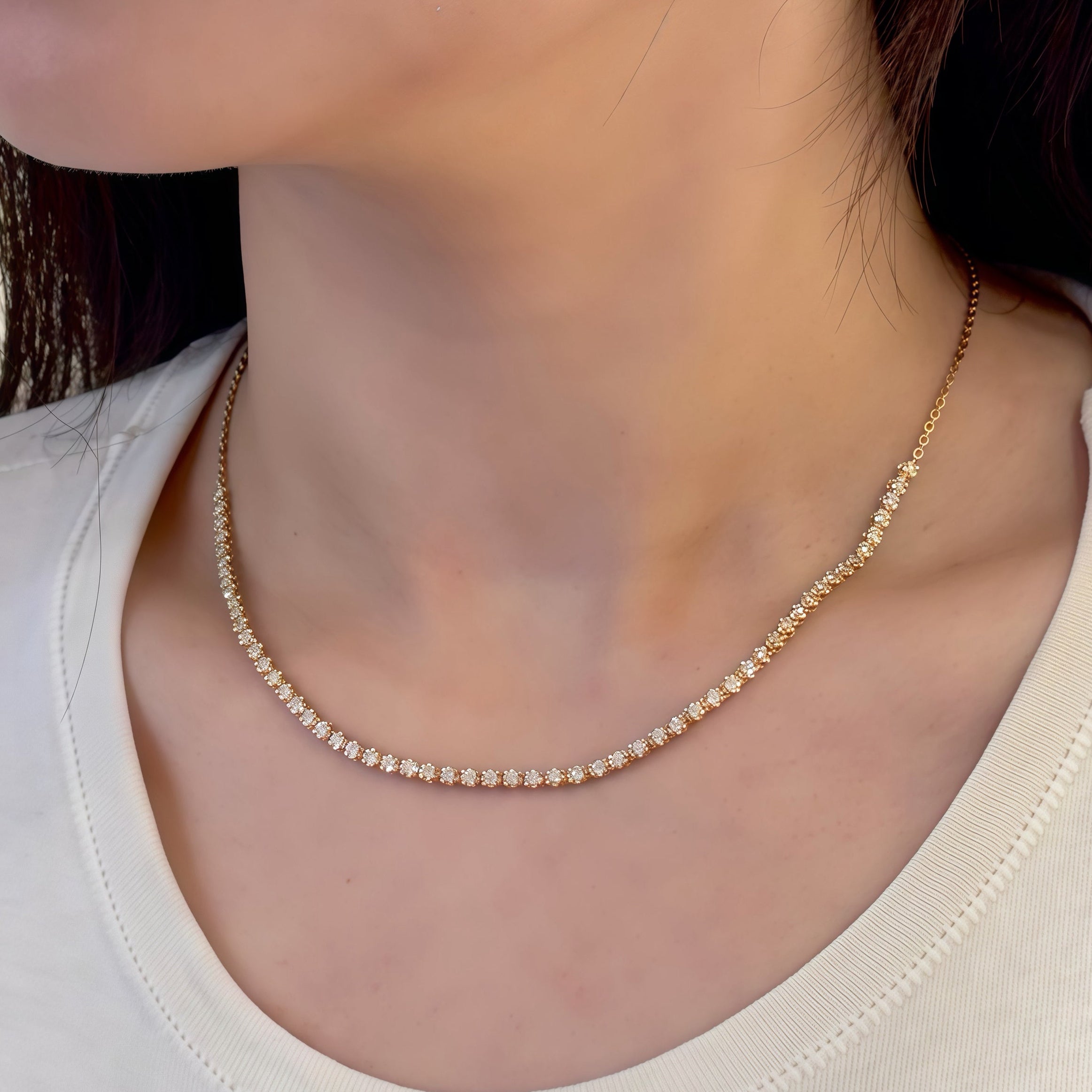 Half Tennis Natural Diamond Necklace 18k