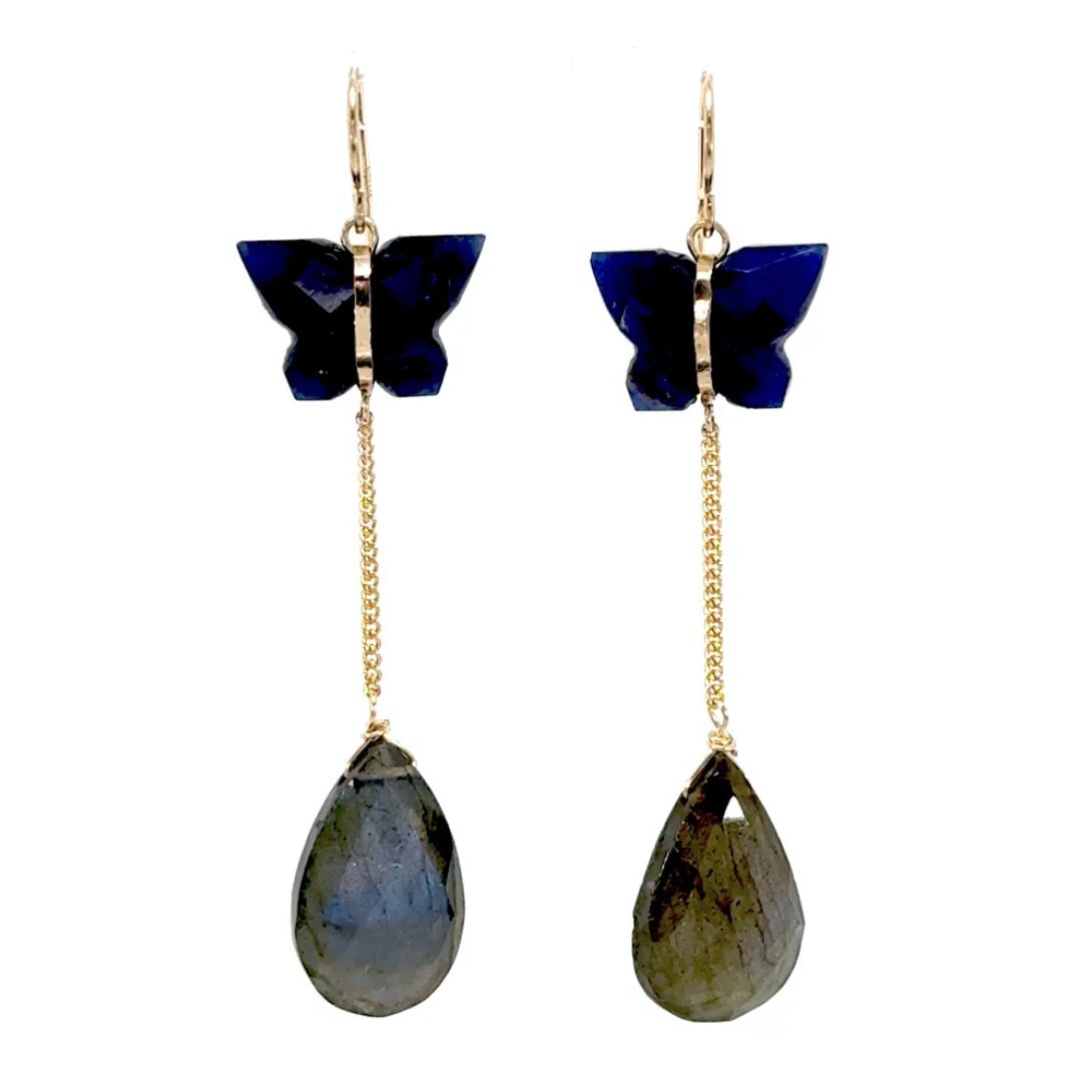 Lapis Butterfly Labradorite Drop Earrings