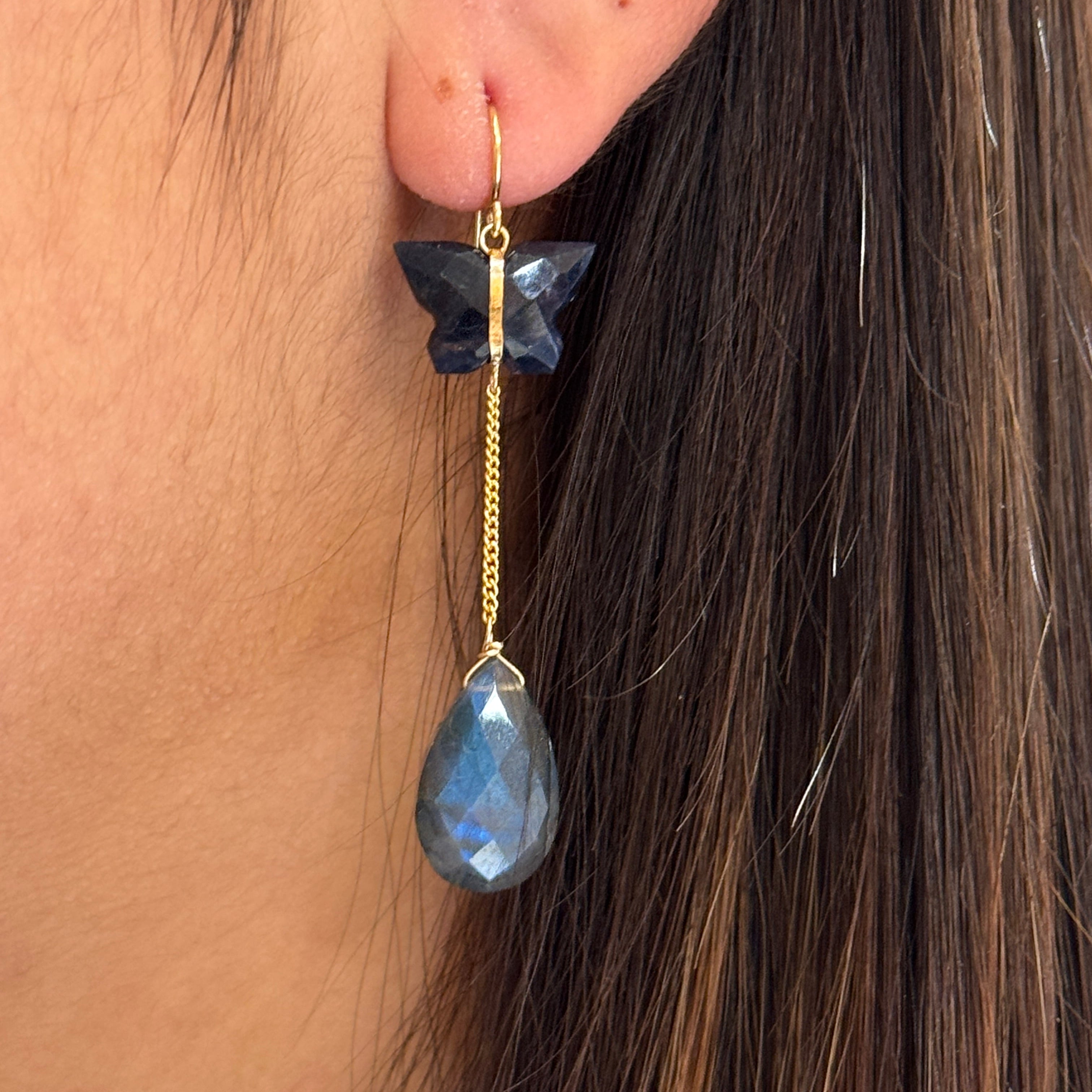 Lapis Butterfly Labradorite Drop Earrings