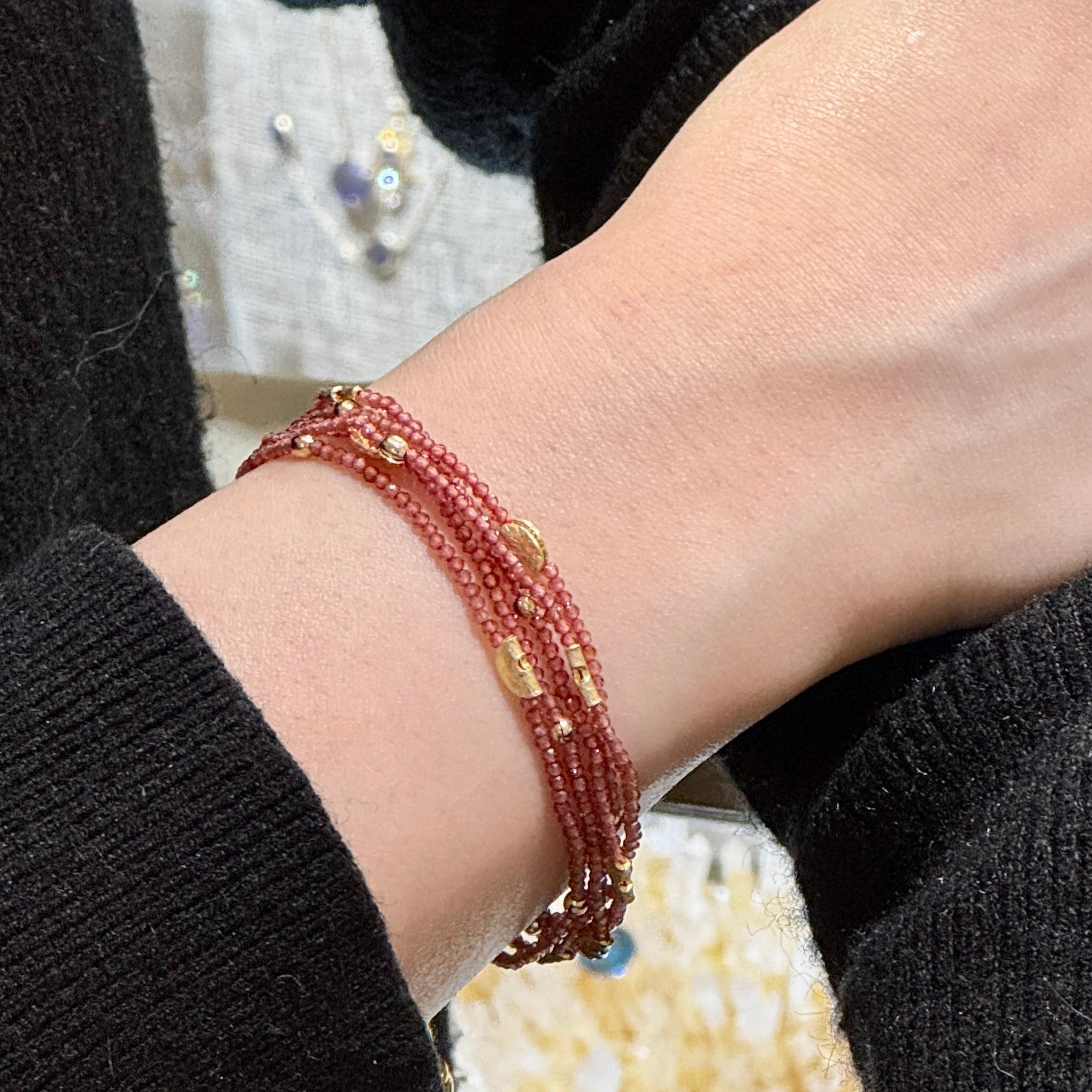 Half Moon Multi Strand Bracelet-Garnet