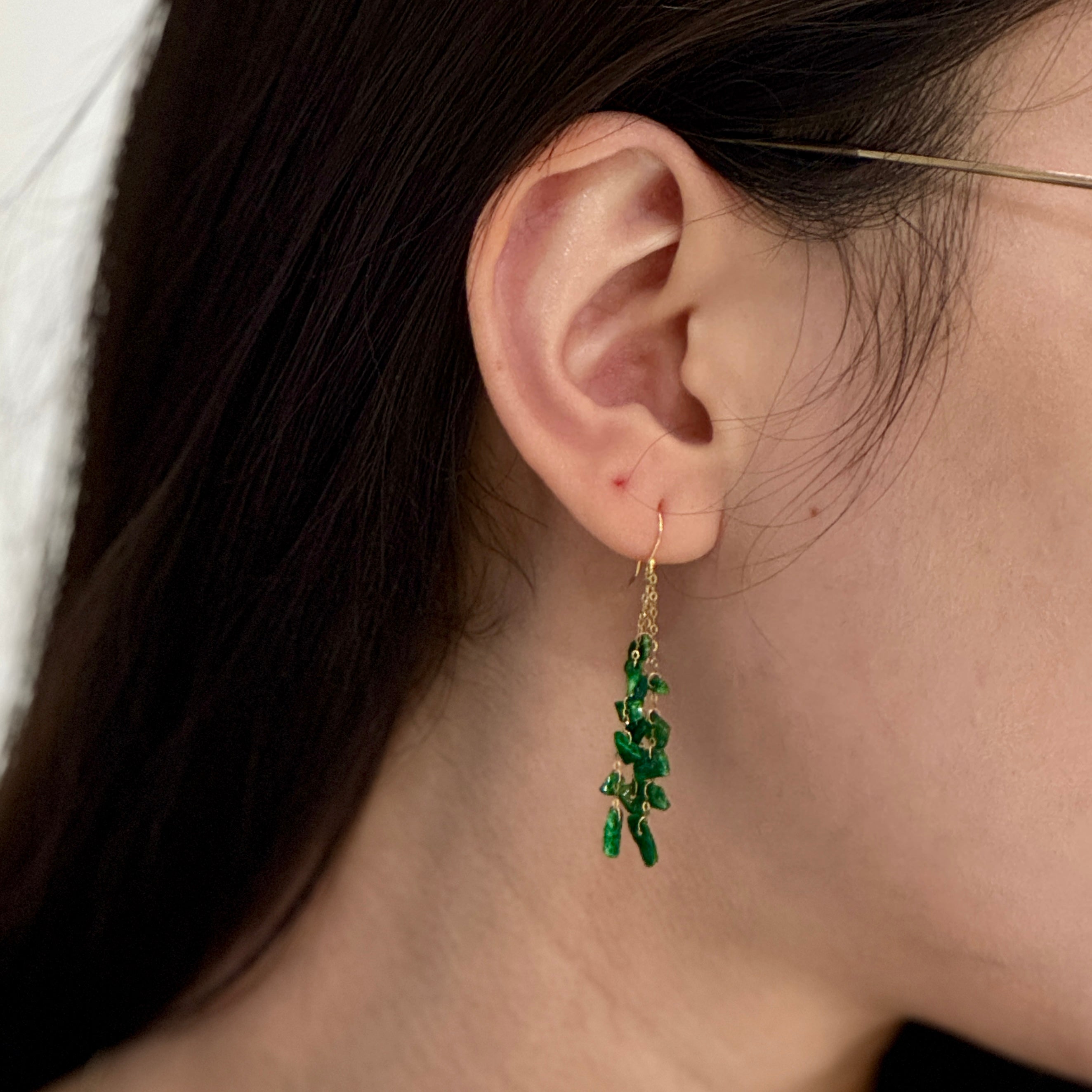 Geometric Jade Waterfall Earrings 14k