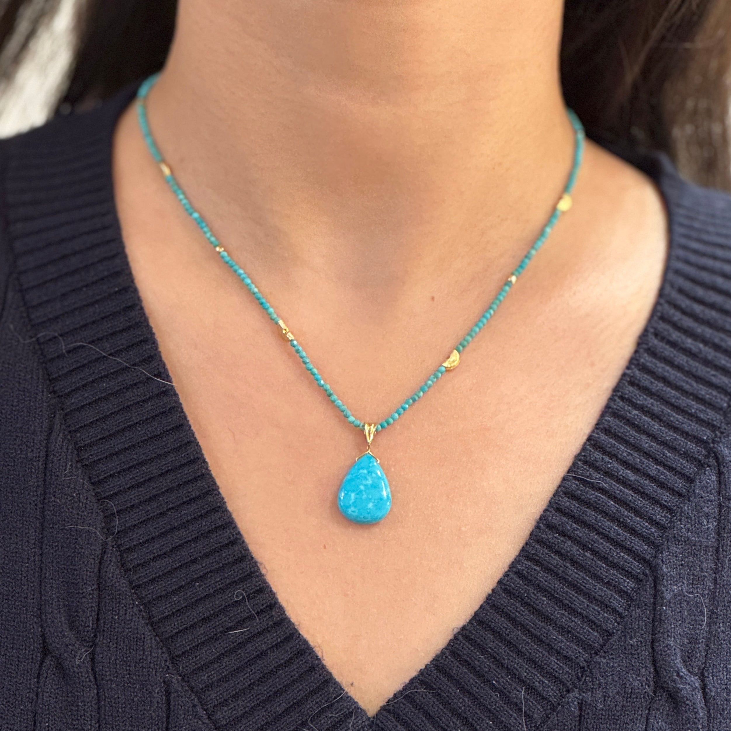 Half Moon Gem With Teardrop Pendant Necklace