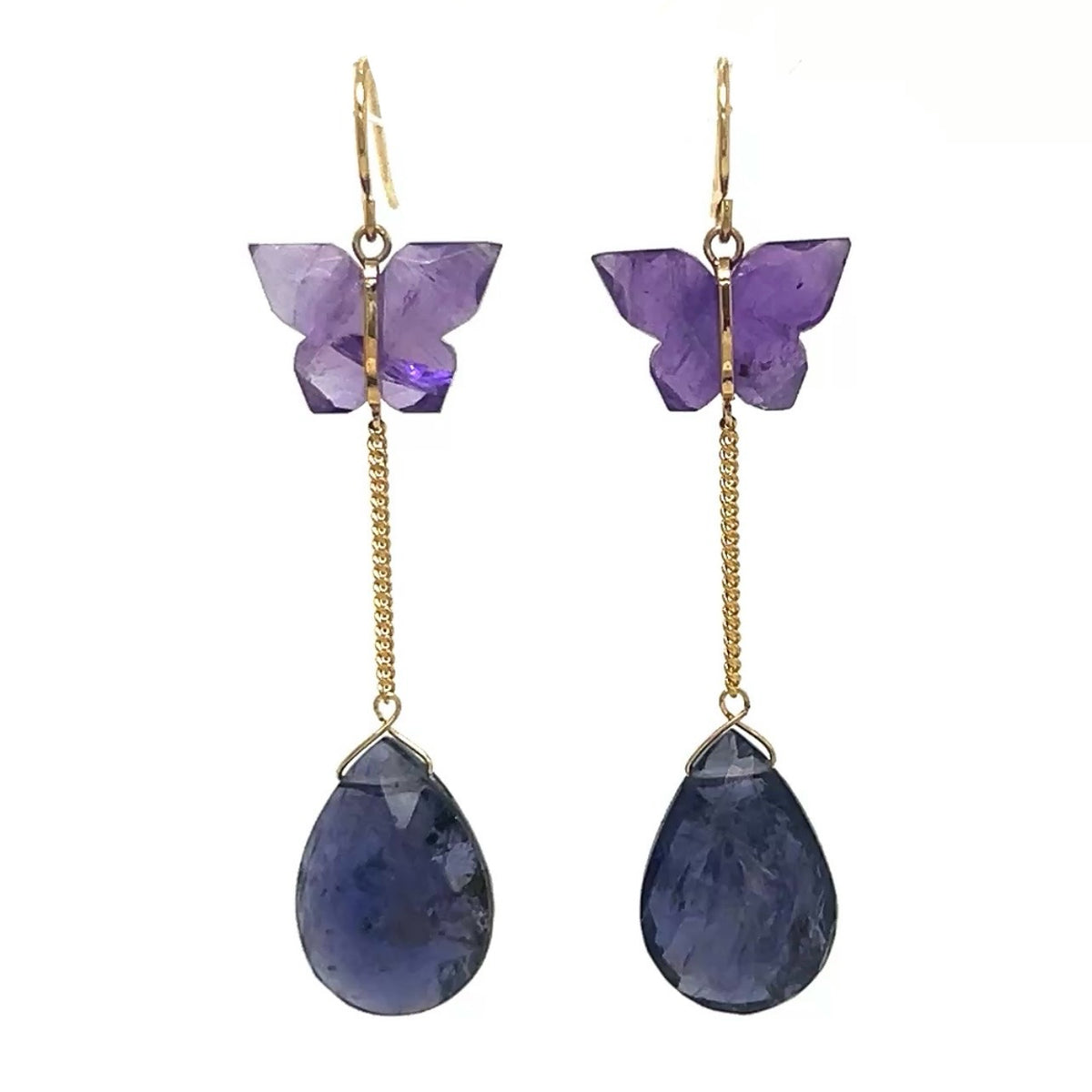 Purple Butterfly Amethyst Drop Earrings