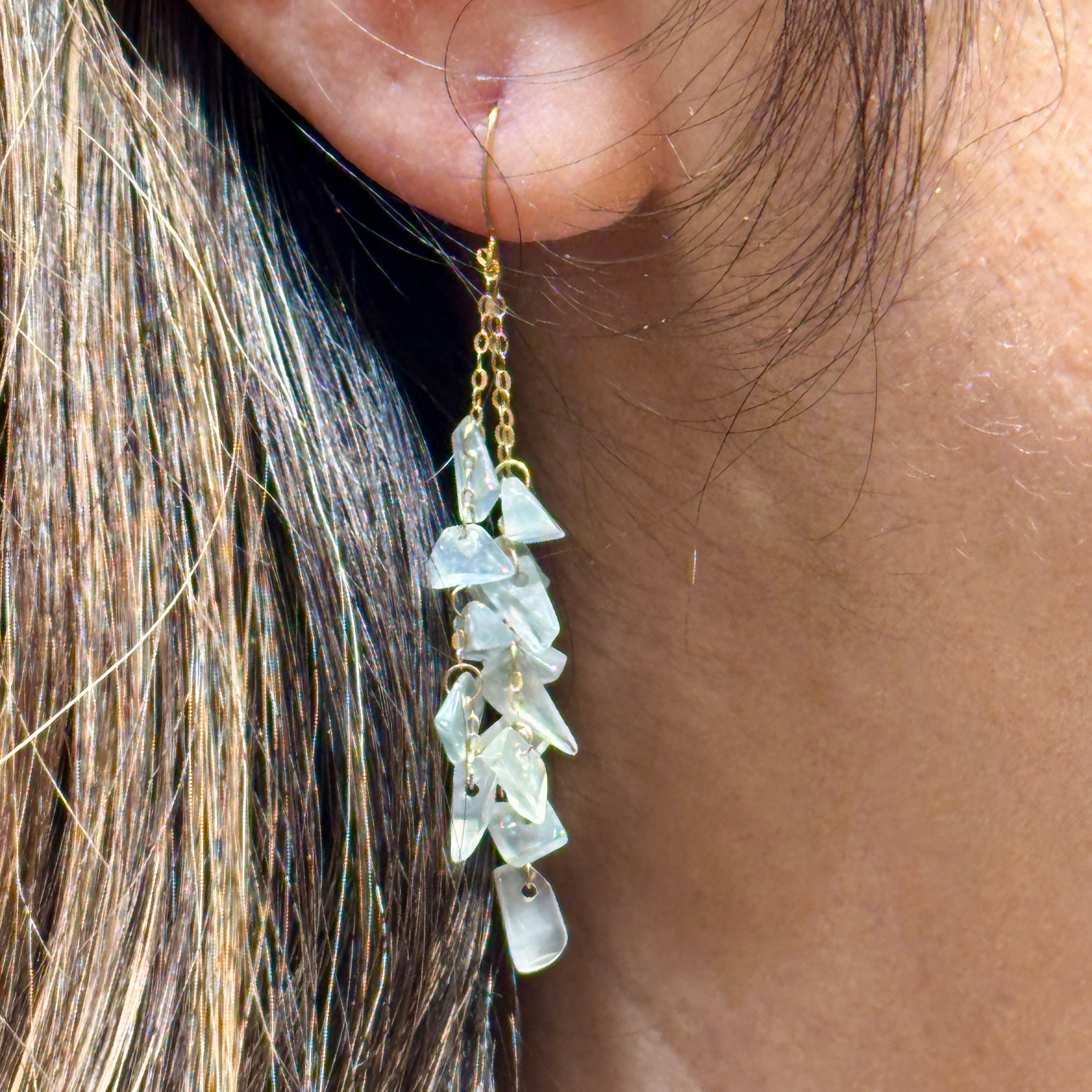 Geometric Jade Waterfall Earrings 14k