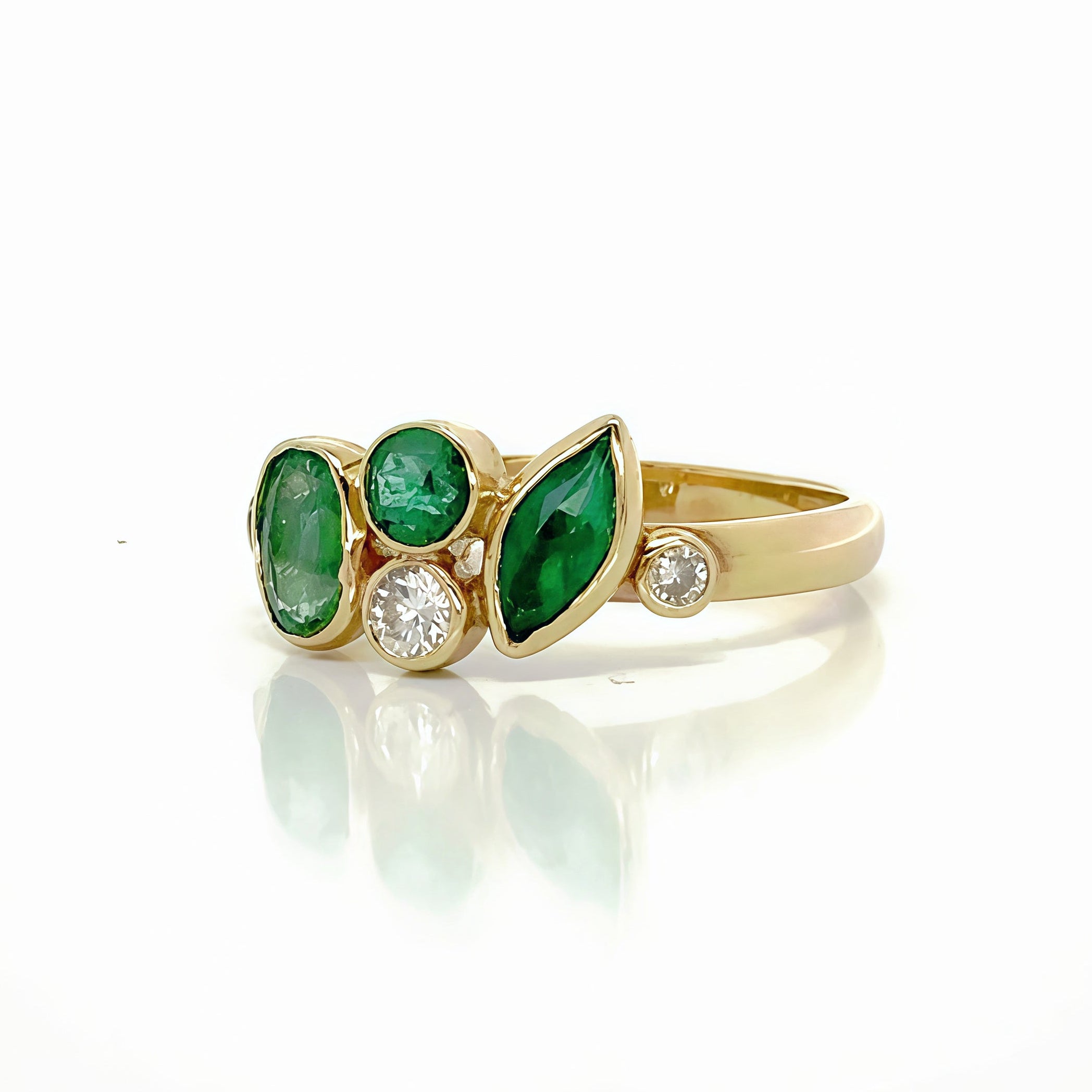 Emerald Cluster Lab-grown Diamond Ring 14K