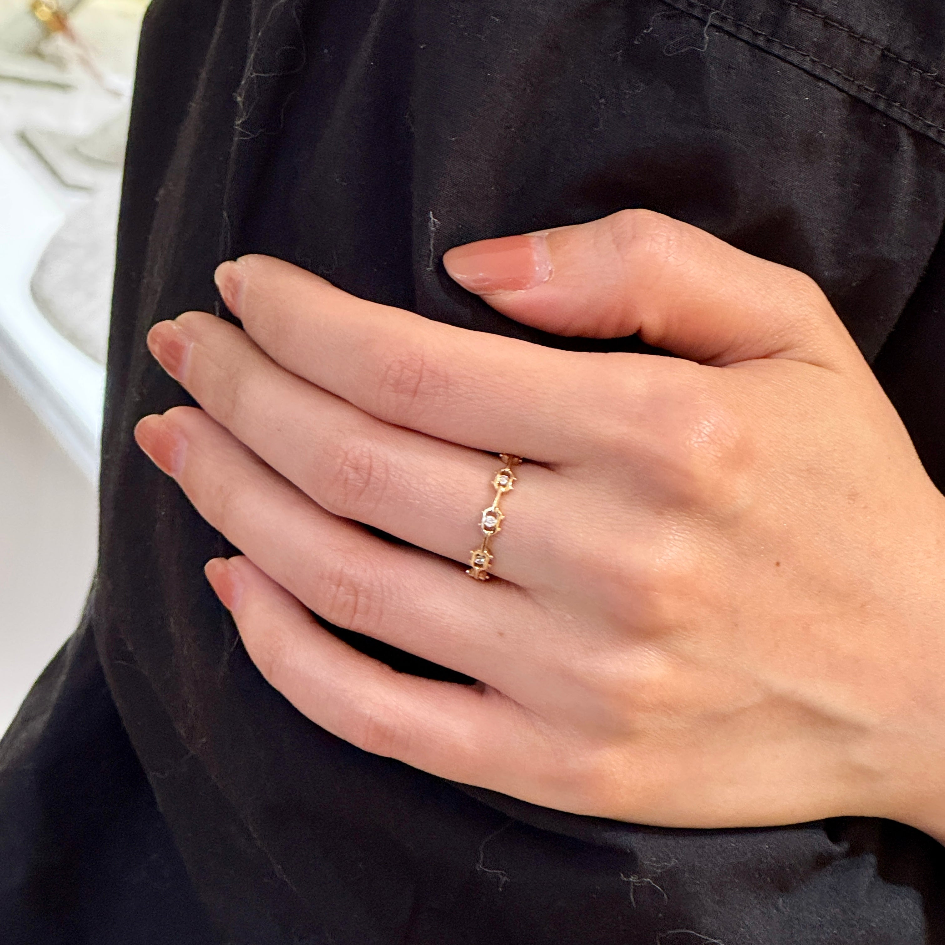 Rectangle Diamond Evil Eye Ring