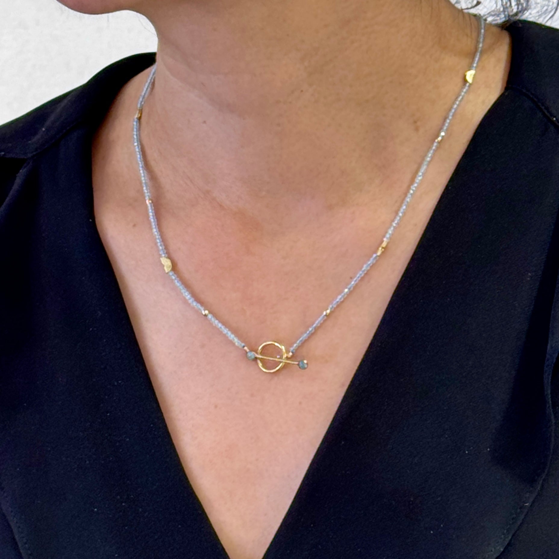 Half Moon Aquamarine Toggle Necklace