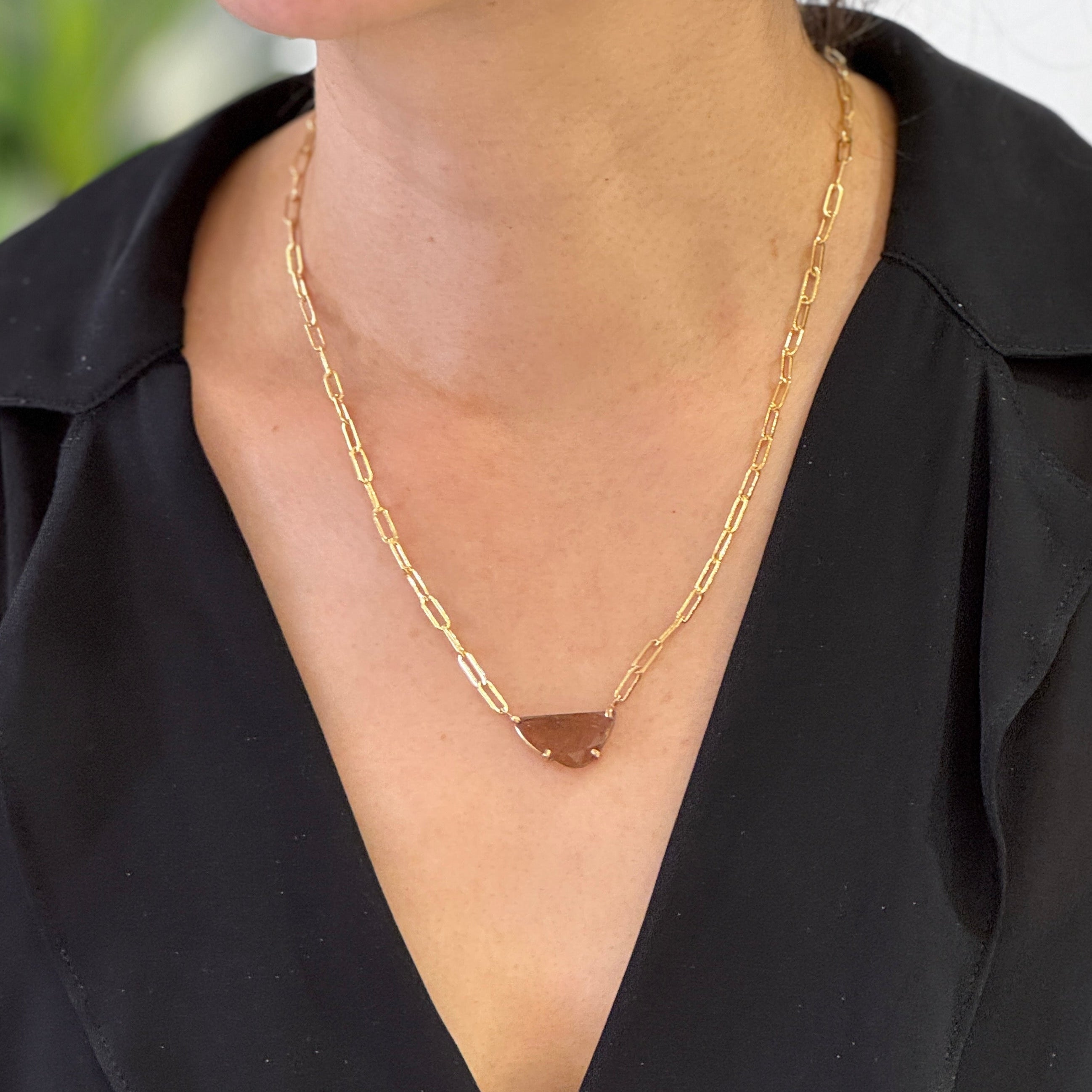 Pink Tourmaline Thick Slice Pendant Necklace