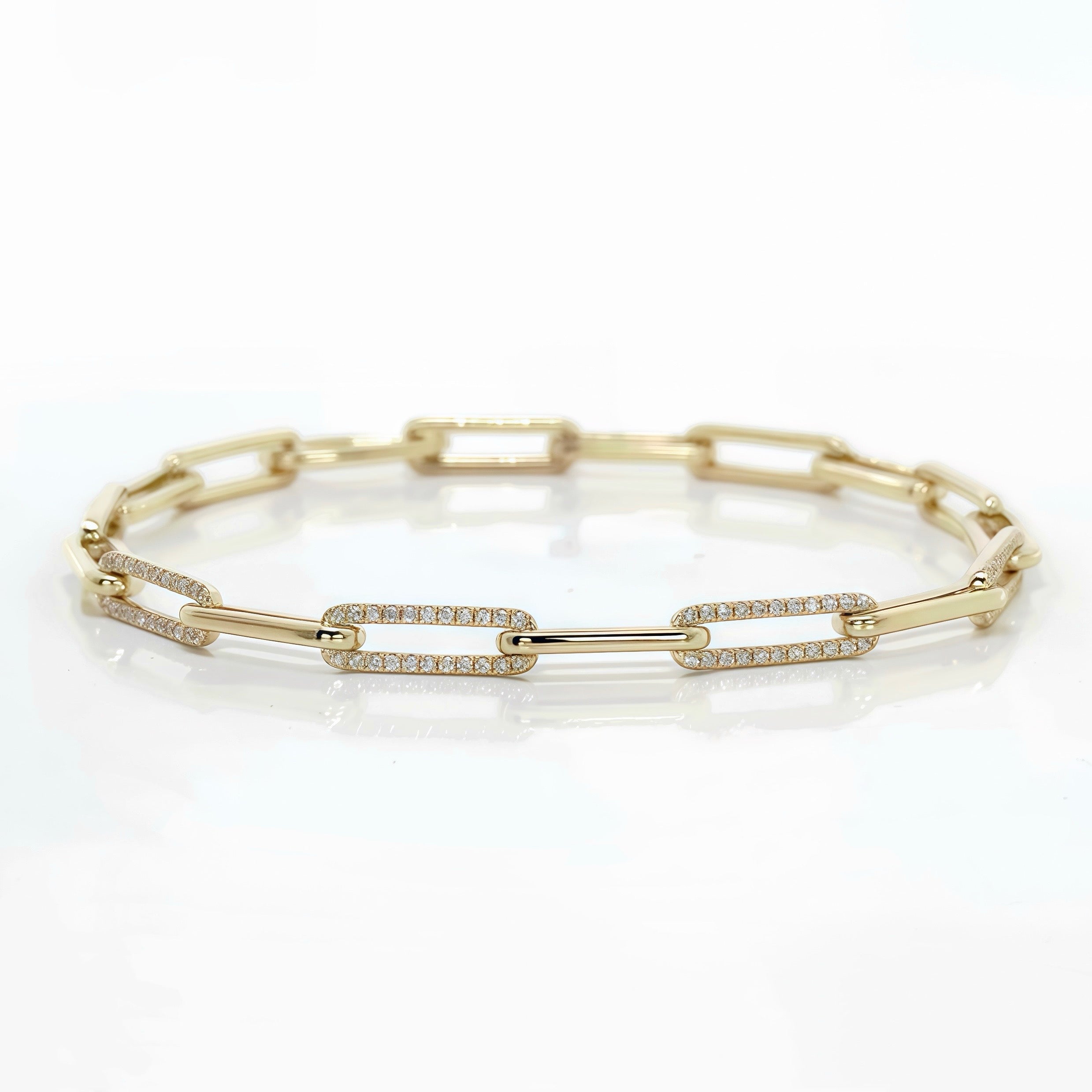 Alternate Pave Natural Diamond Paperclip Bracelet In 14K