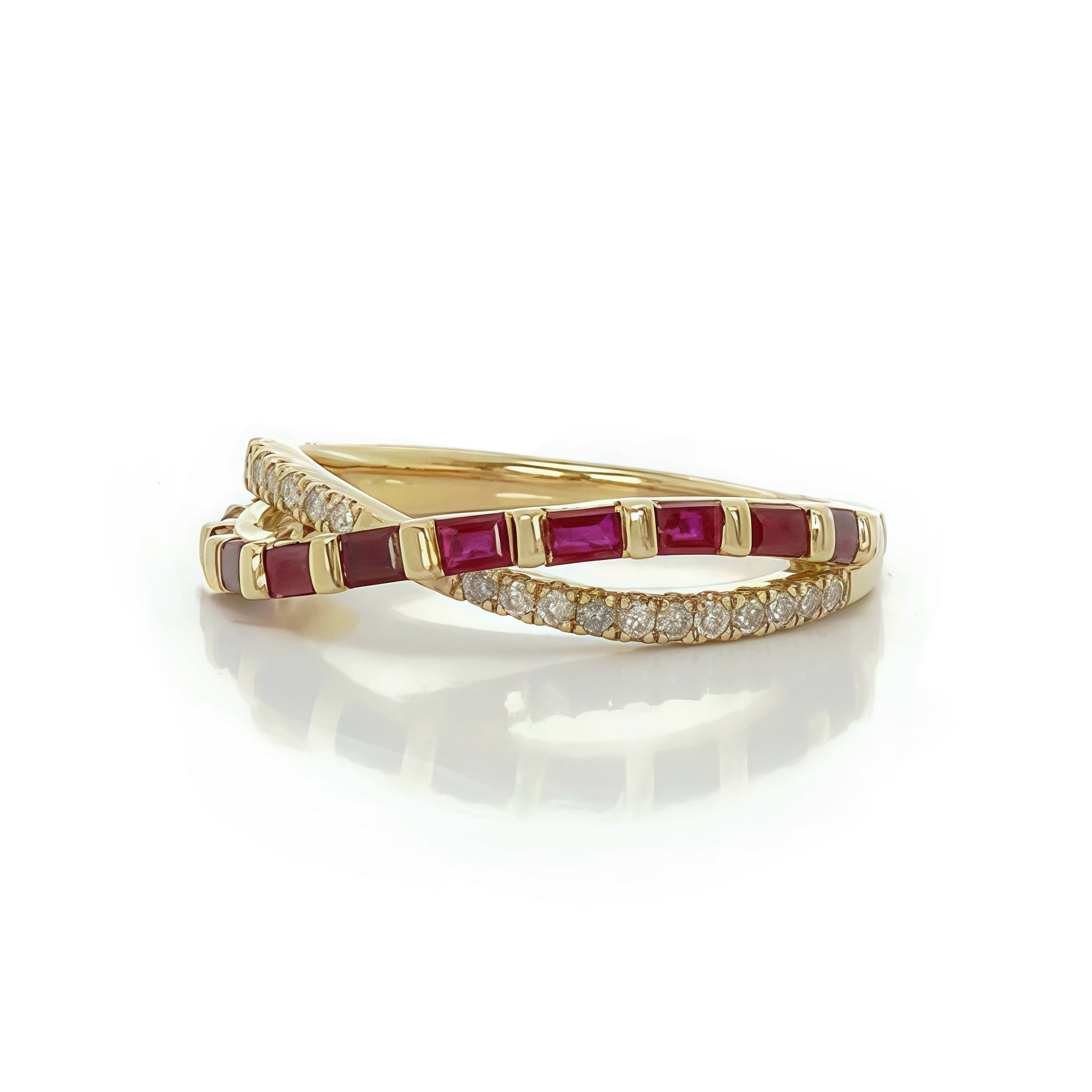 Diamond Crisscross Ruby Ring In 14k