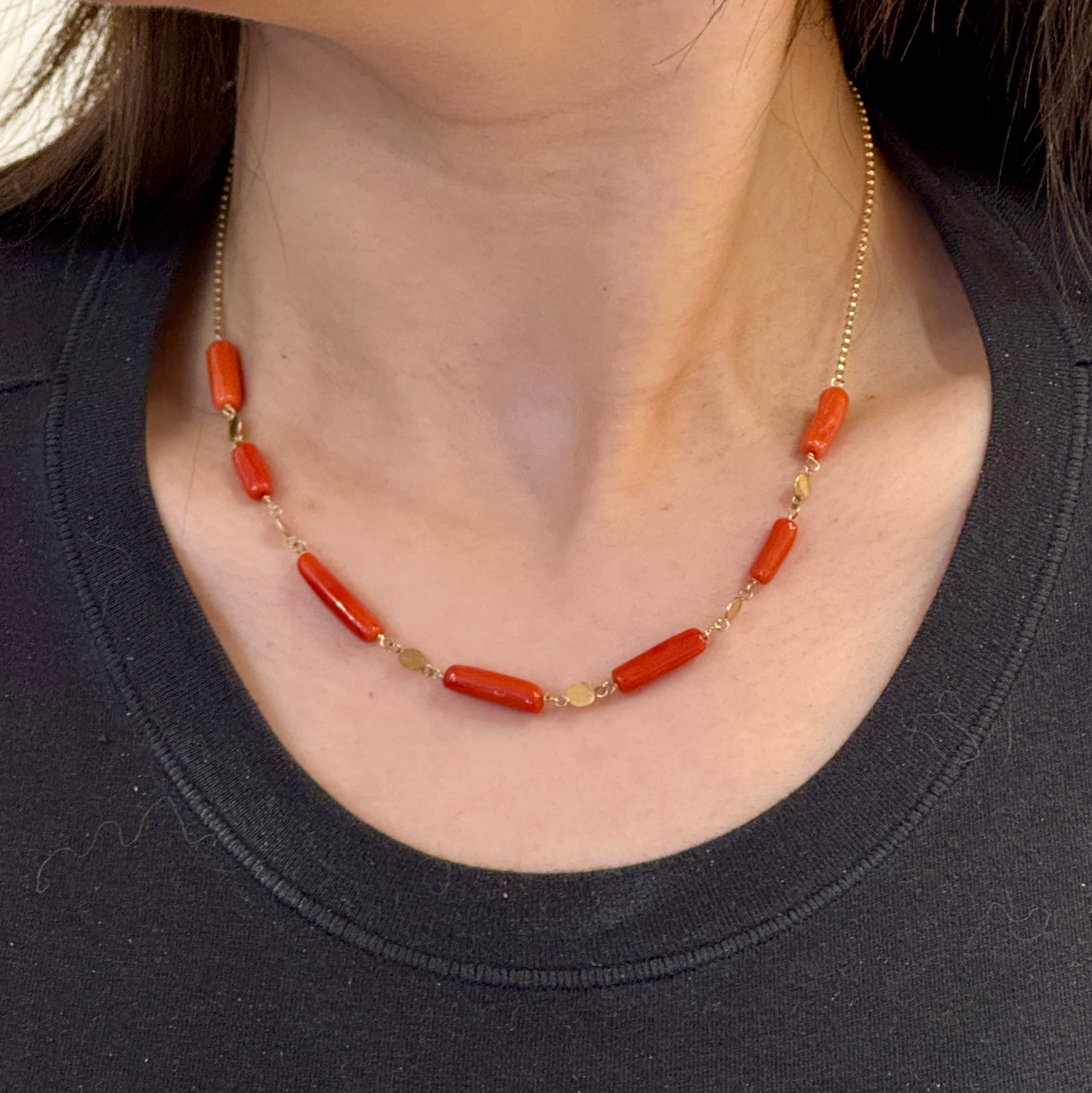 Coral Stick Necklace In 14K