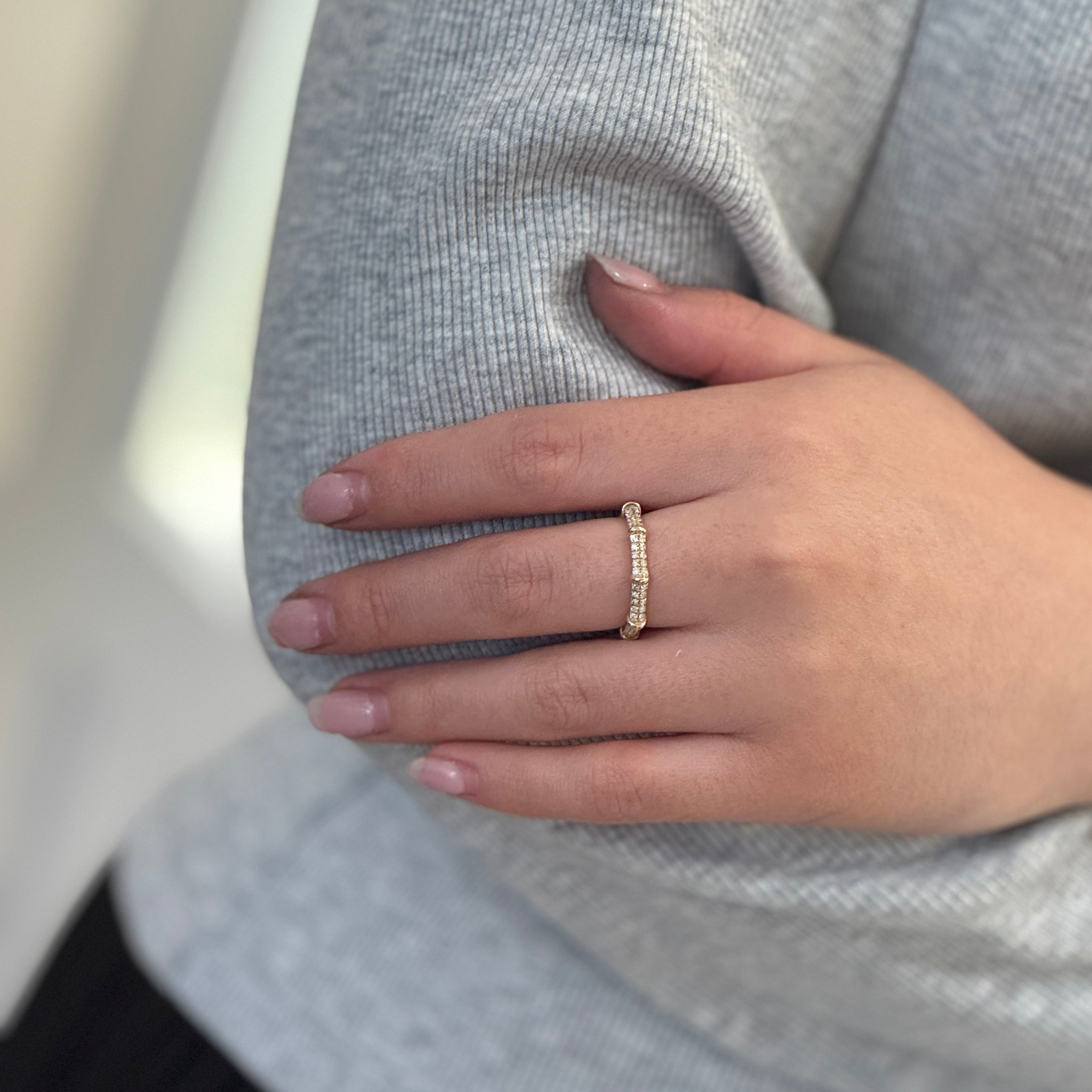 Pave Diamond All Around Bamboo Ring In 14K
