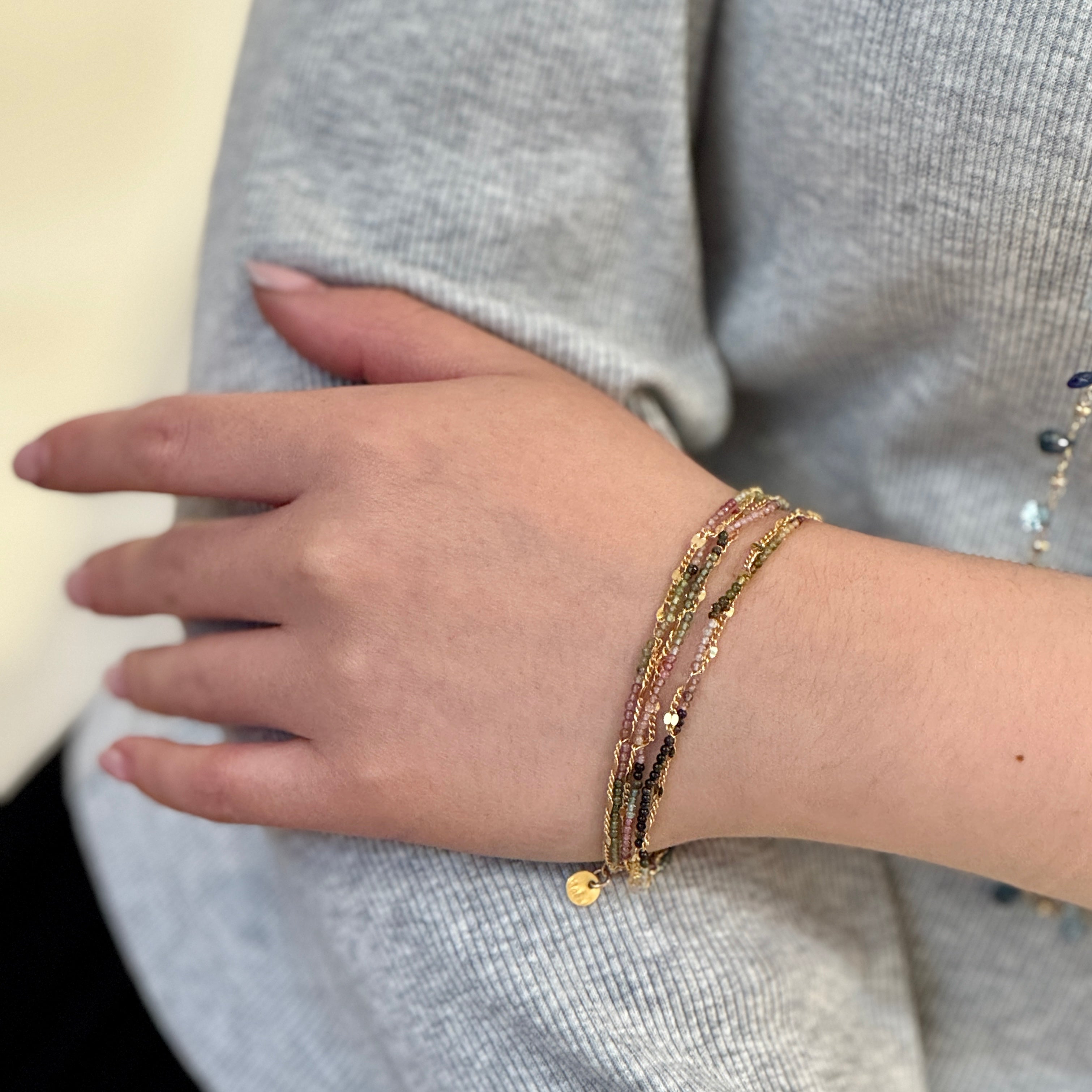 Tourmaline Twisted Gold Multi-strand Bracelet