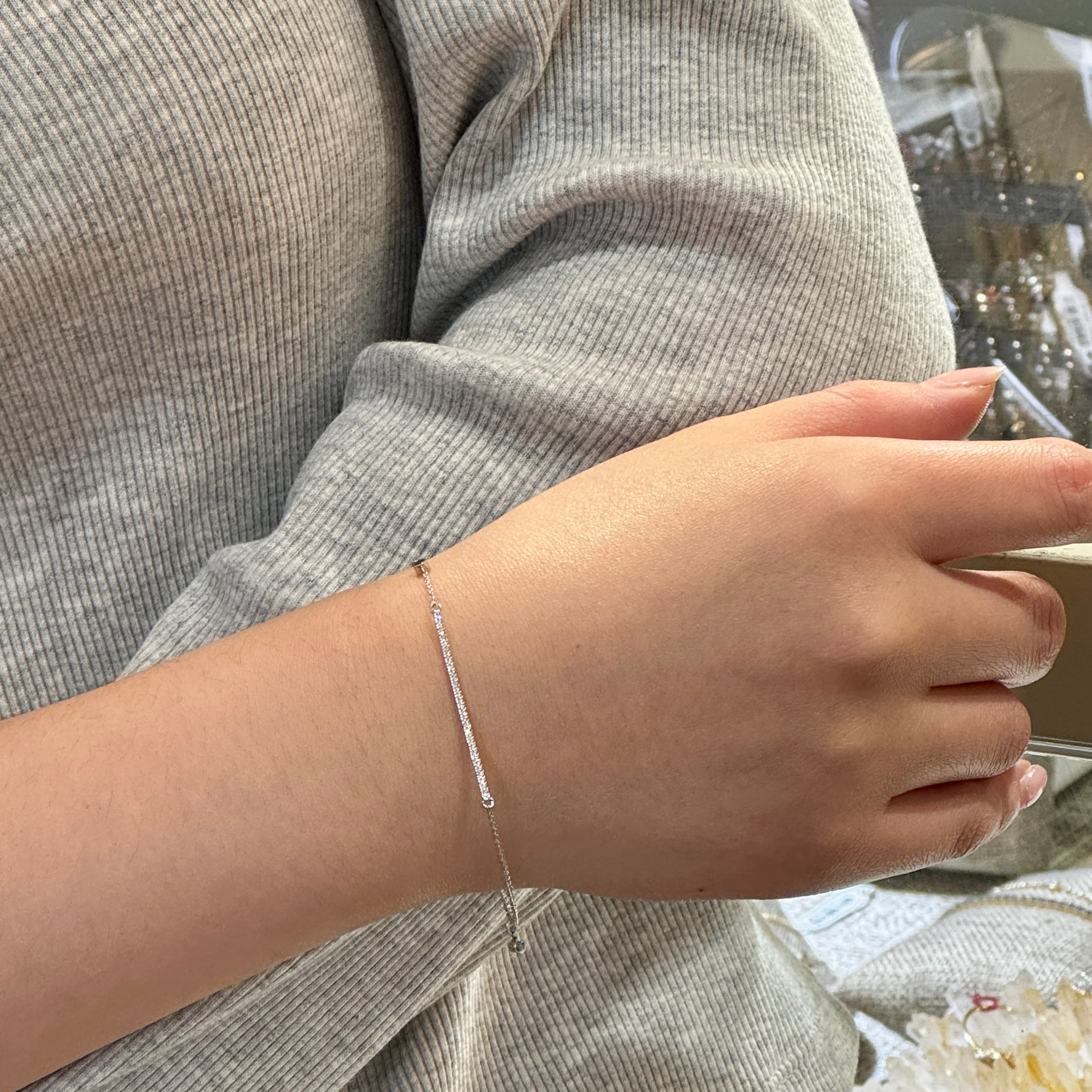 Diamond Bar Blue Bracelet 14k White Gold