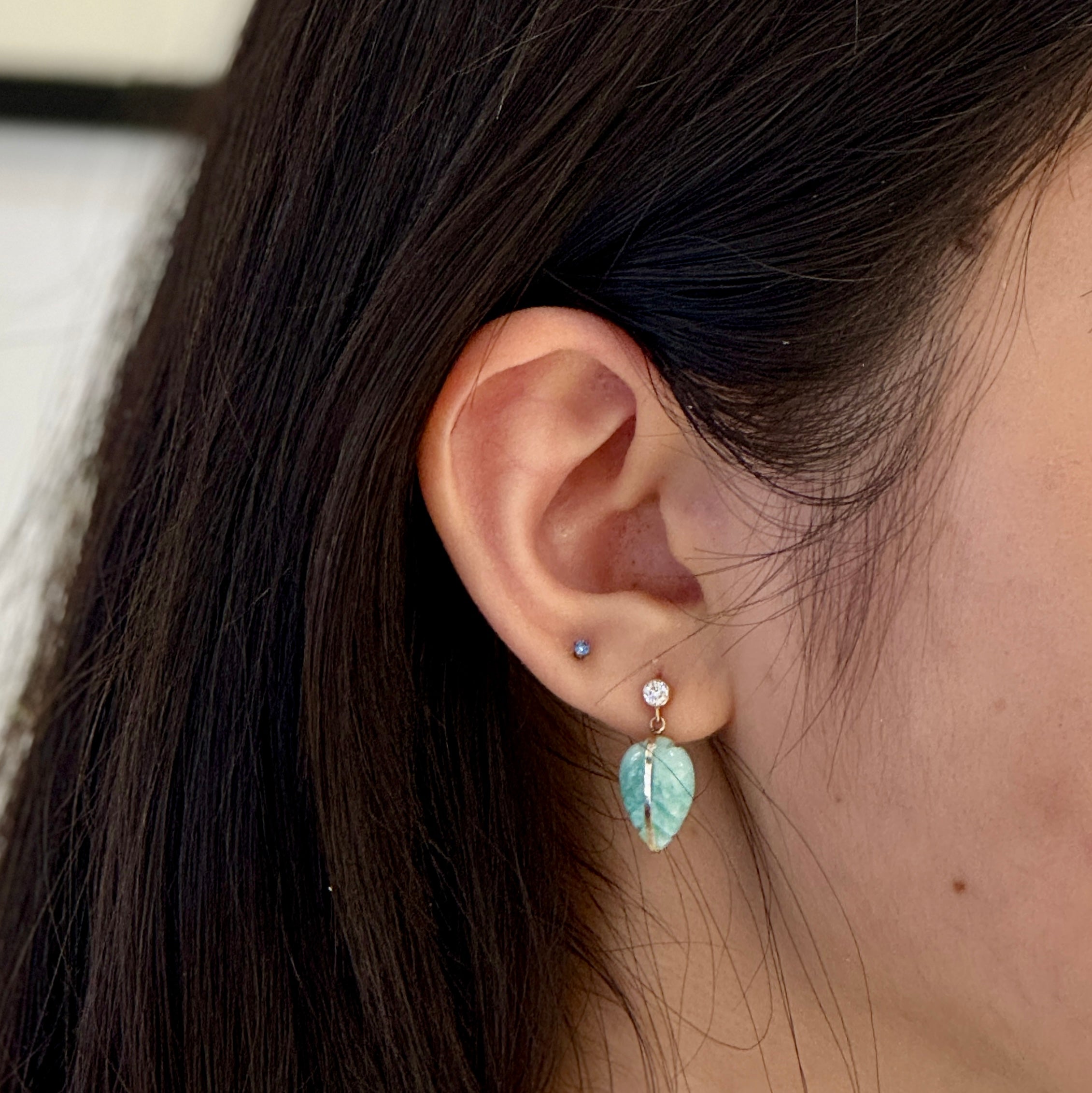 Kate Wired Aqua Leaf Lab Diamond Studs earrings 14k