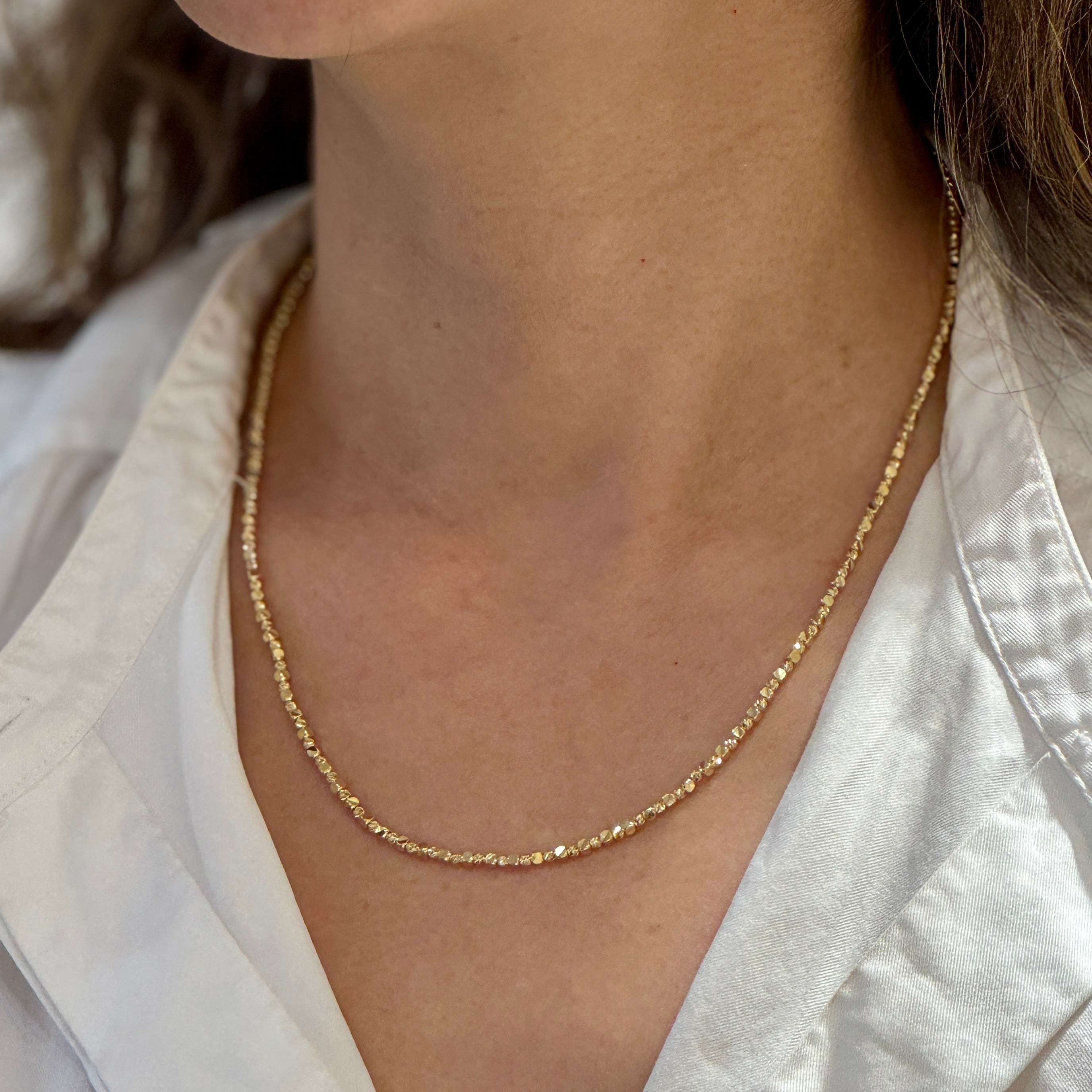 Diamond Cut Round And Cube Chain Necklace 14K