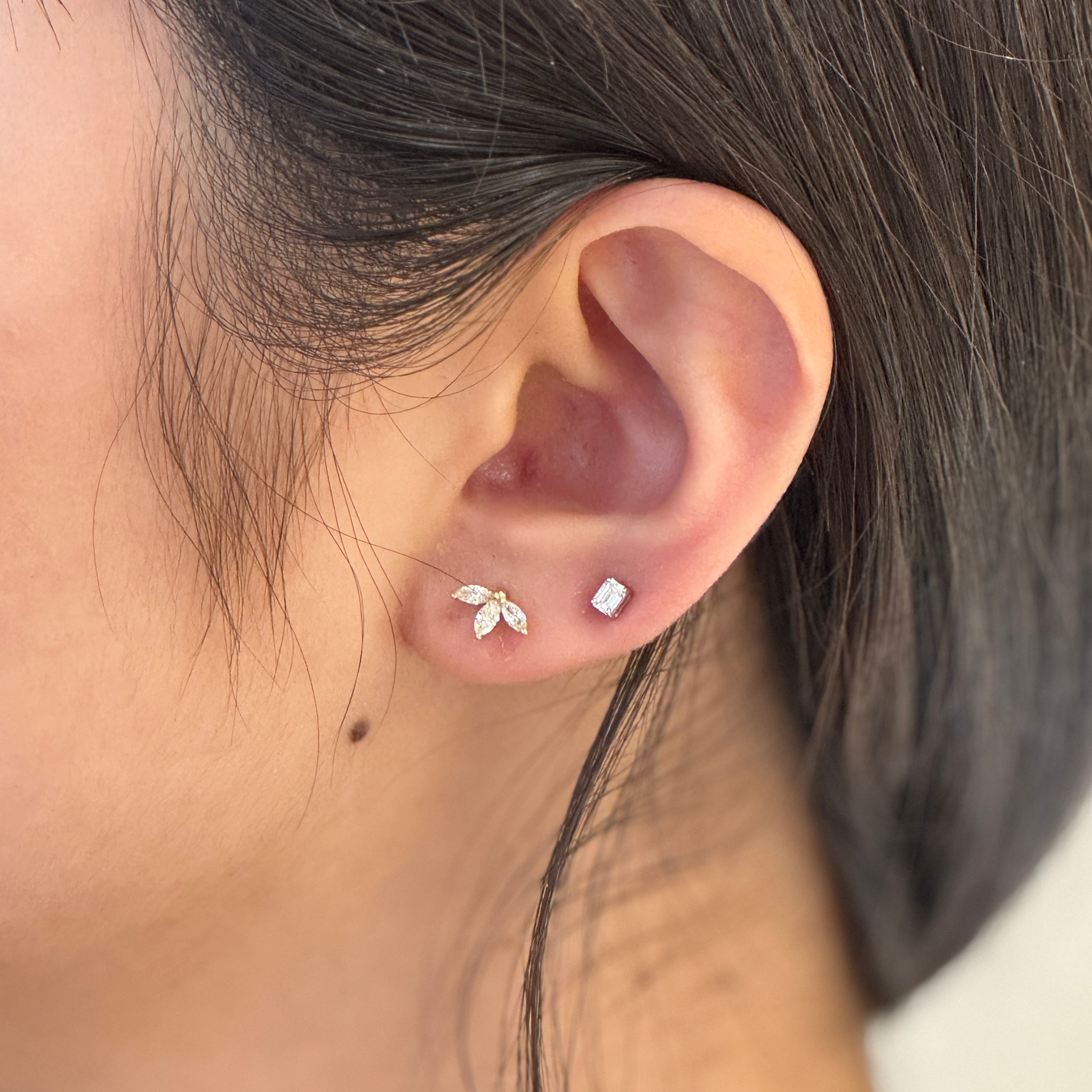 Diamond Trio Leaves Studs In 14K