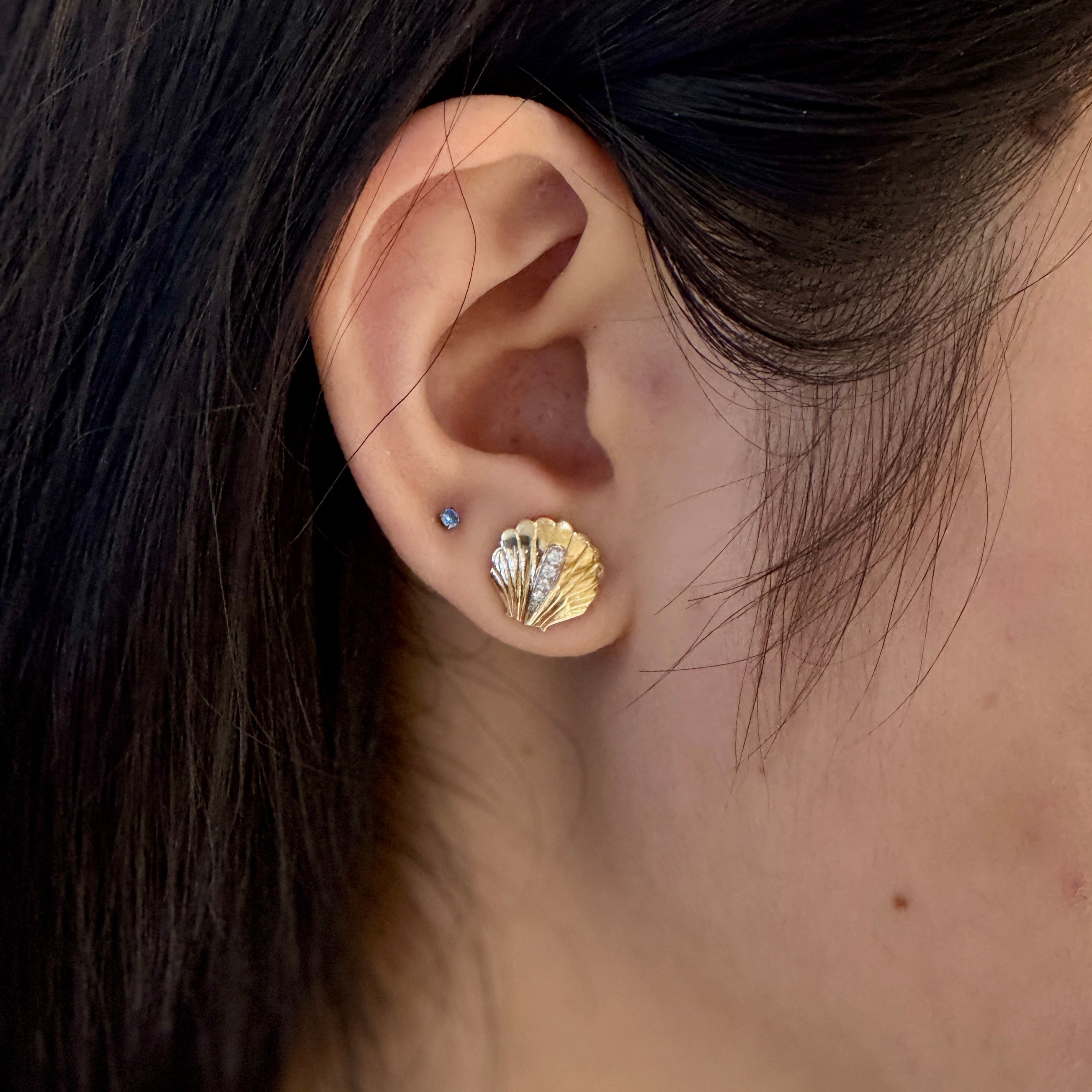 Diamond Shell Studs In 14k