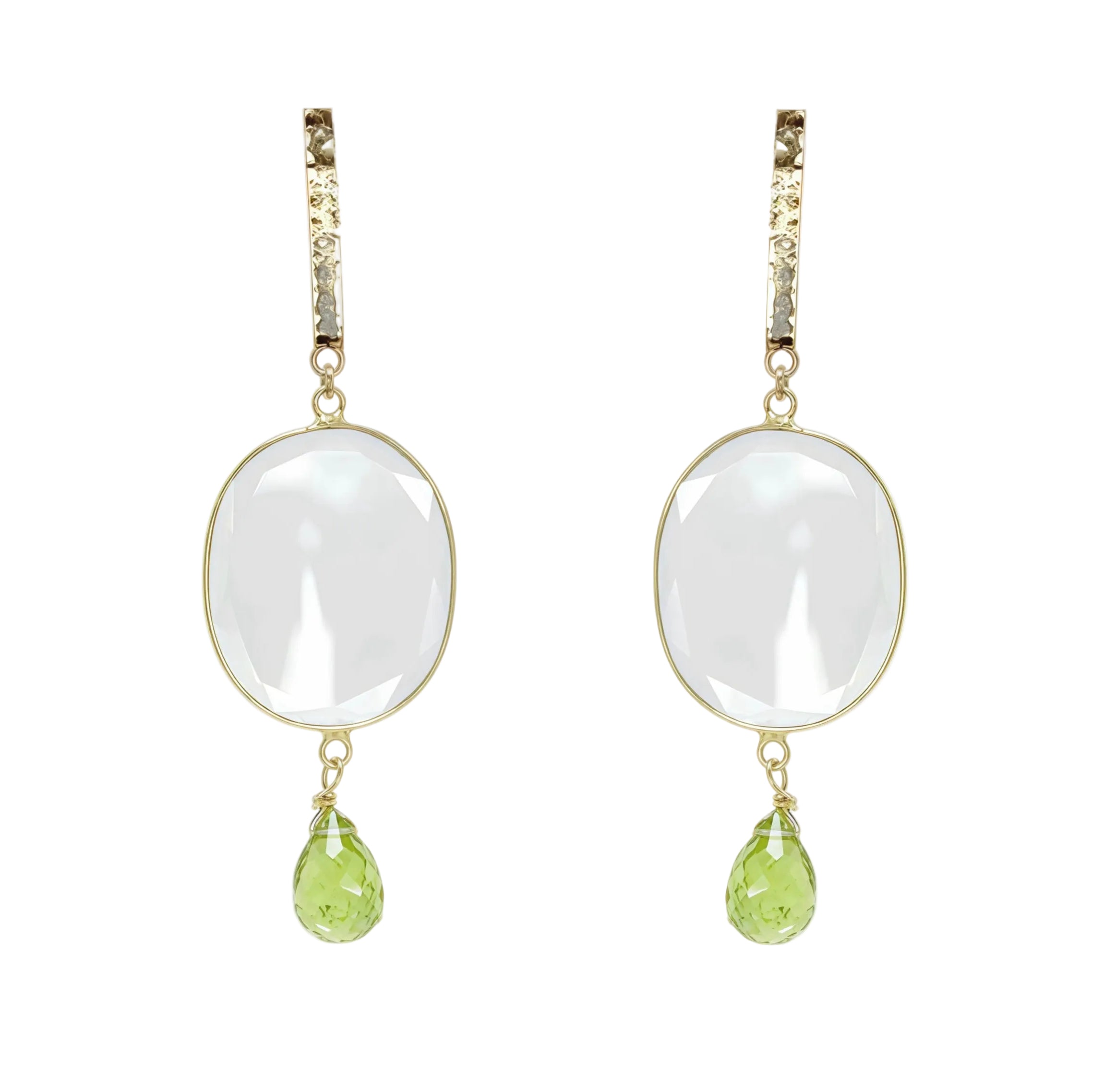 Slice Moissanite Peridot Drop Gold Bar Studs Earrings