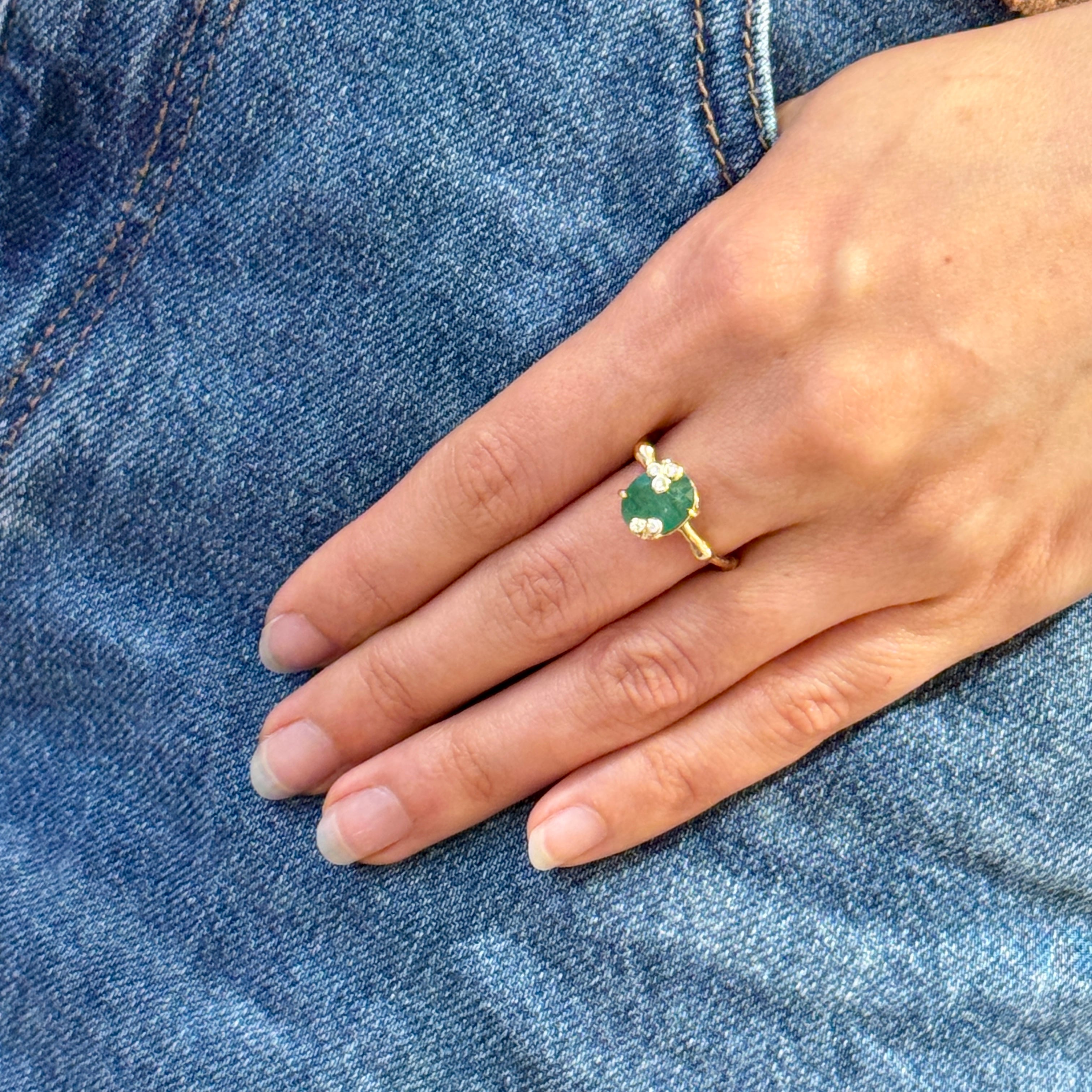 Emerald Diamond Flower ring 14k