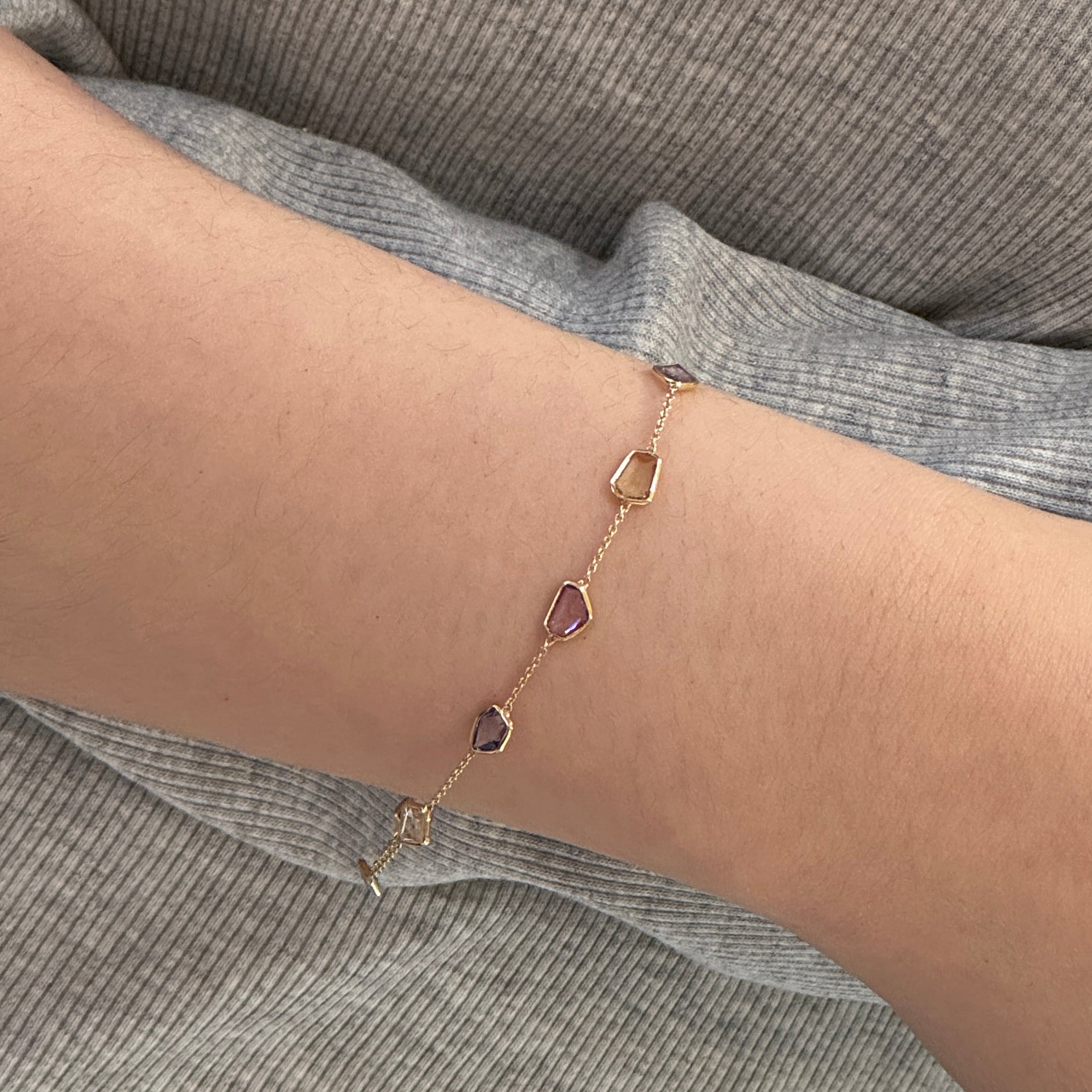 Mandy Multi-color Sapphire Geometric Section Bracelet In 14k