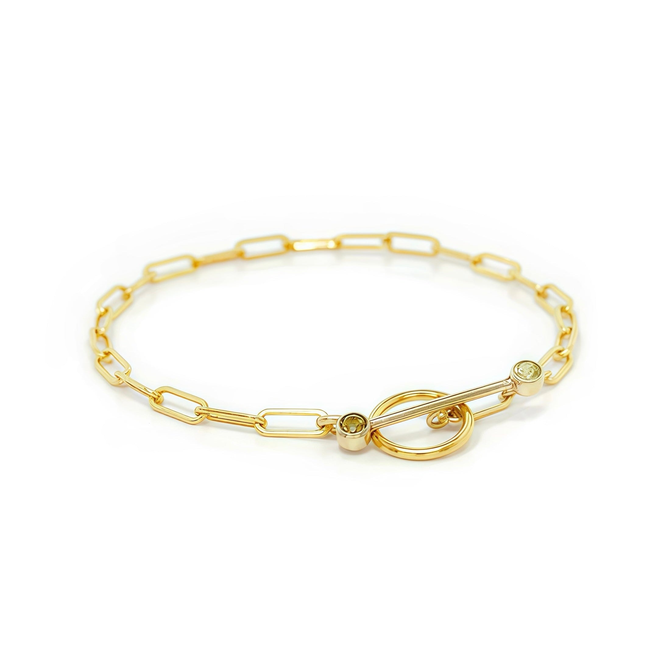 Peridot Toggle Gold Paperclip Bracelet