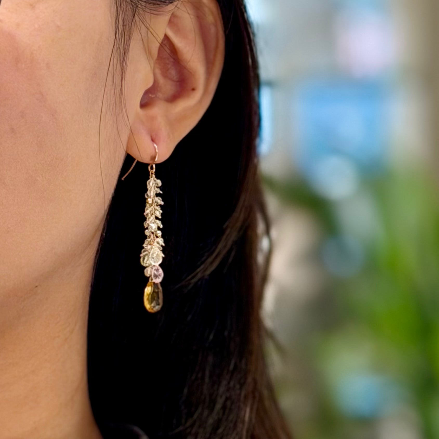Long Petite Cluster Earrings - Yellow Citrine