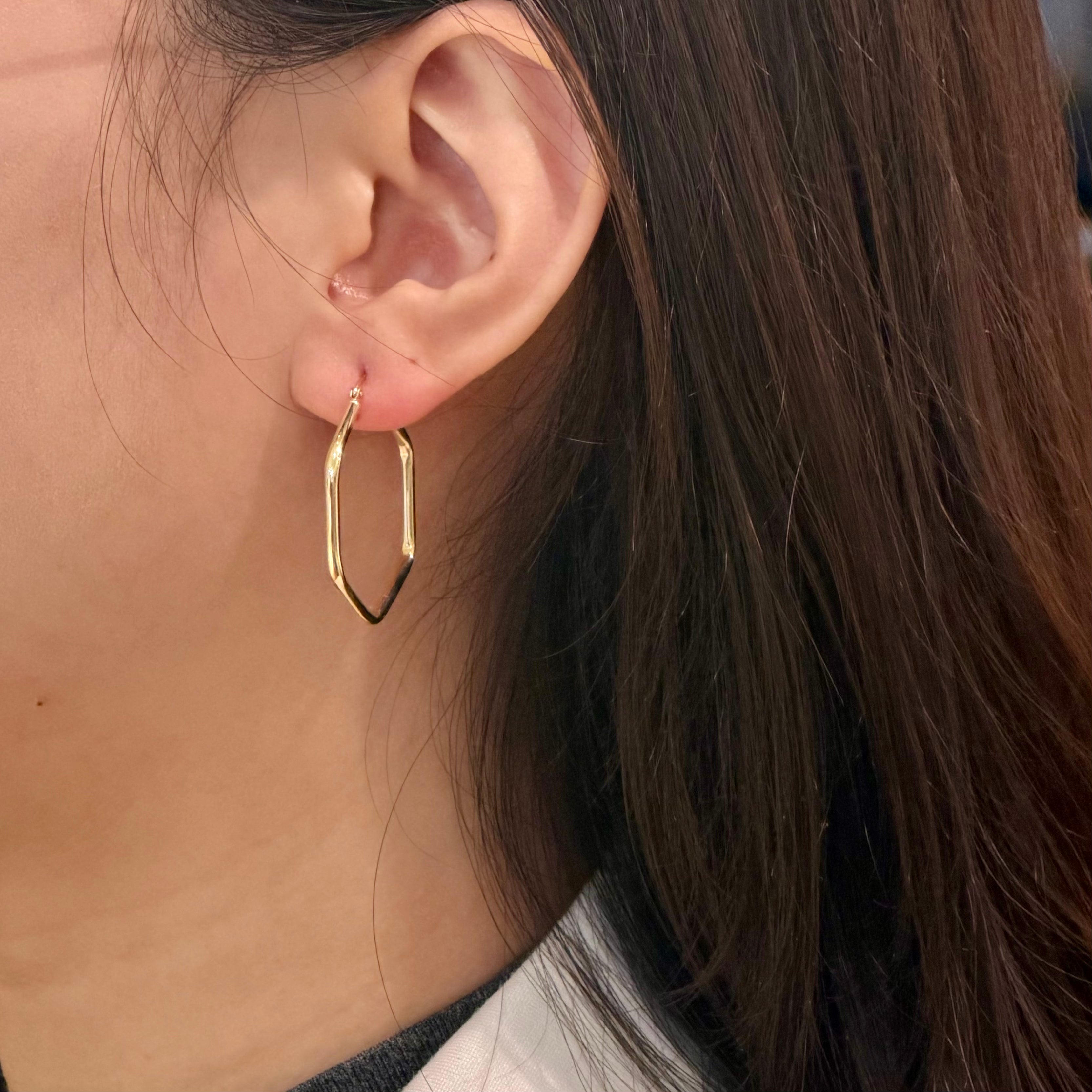 Hexagon Earring Hoops In 14k